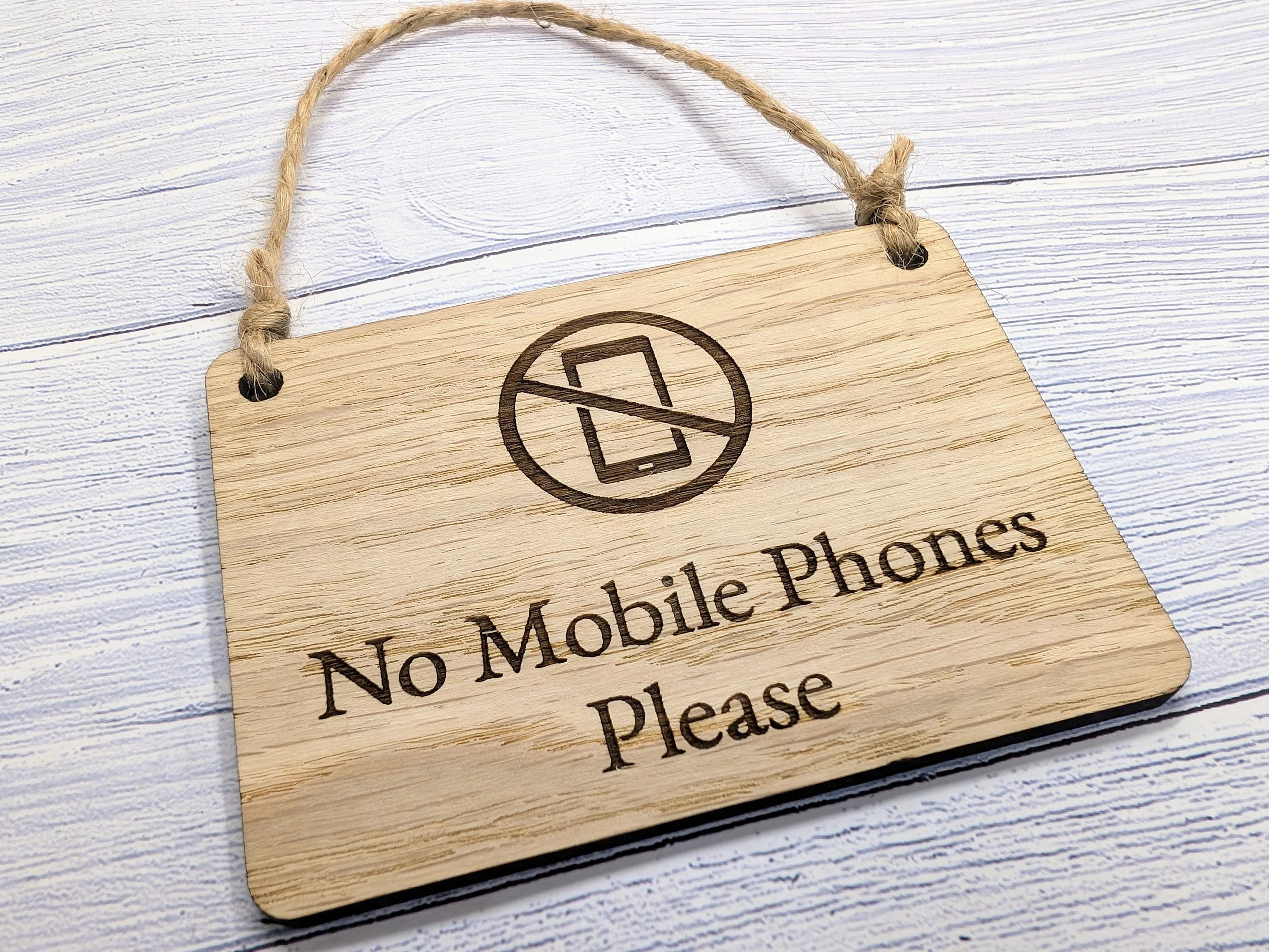 No Mobile Phones Please Wooden Sign - Eco-Conscious Indoor Signage - Available in 4 Sizes, Door Sign, Wall Sign, Bulk Welcome - Image 4