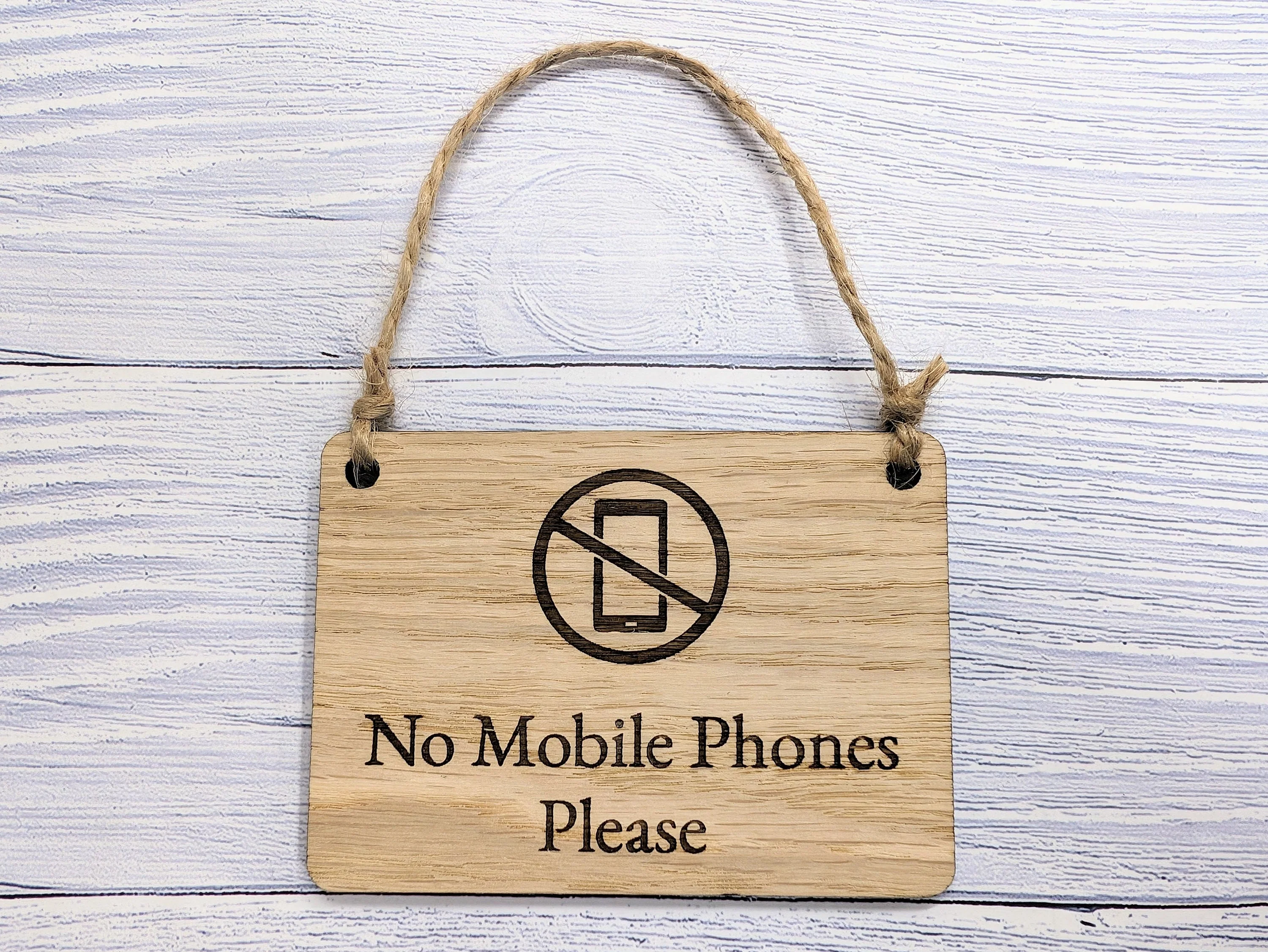 No Mobile Phones Please Wooden Sign - Eco-Conscious Indoor Signage - Available in 4 Sizes, Door Sign, Wall Sign, Bulk Welcome - Image 5