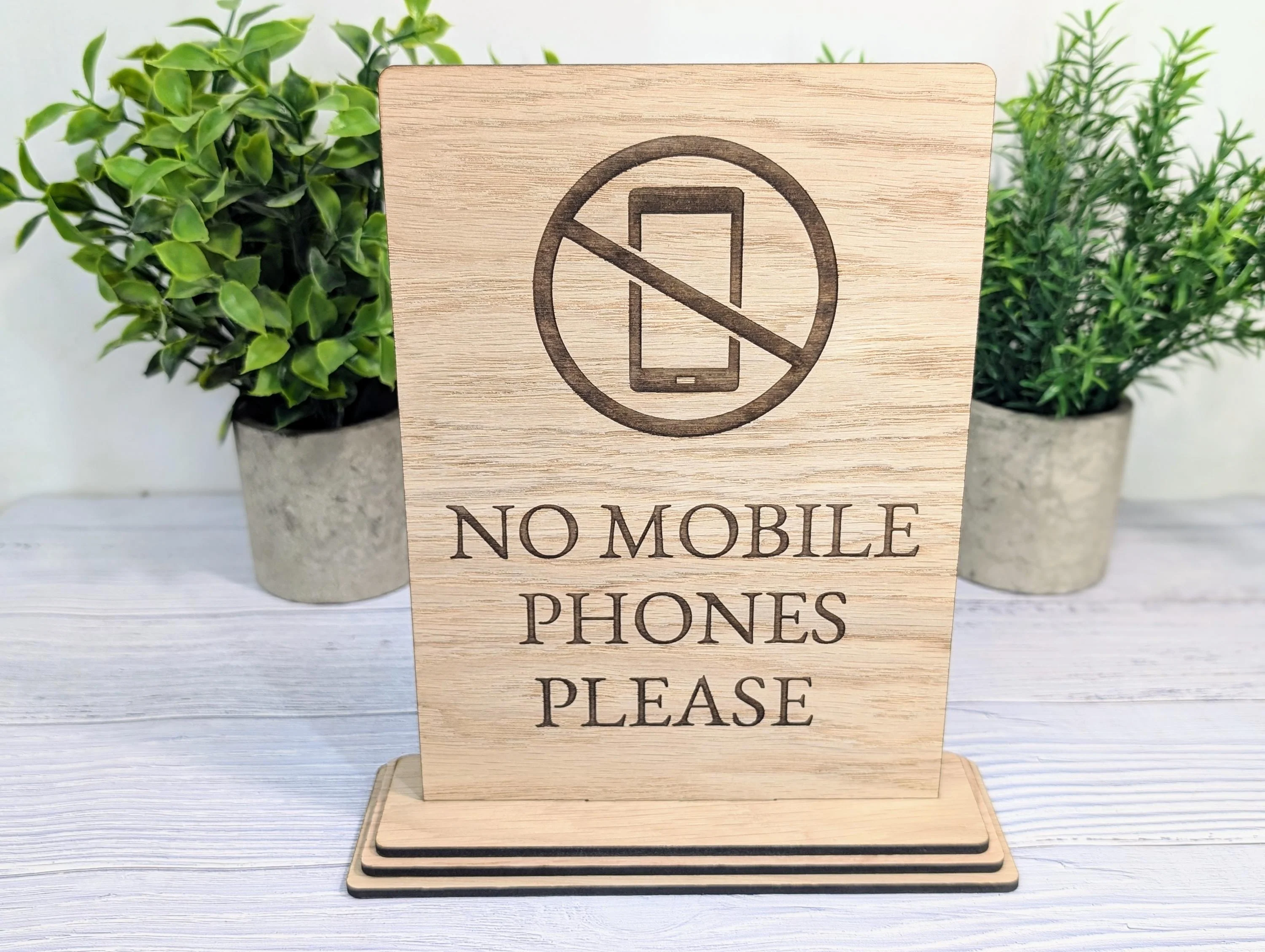 No Mobile Phones Please | XL Size | Stylish and Professional | Custom Wooden Business Table Sign | Eco-Friendly - Image 2