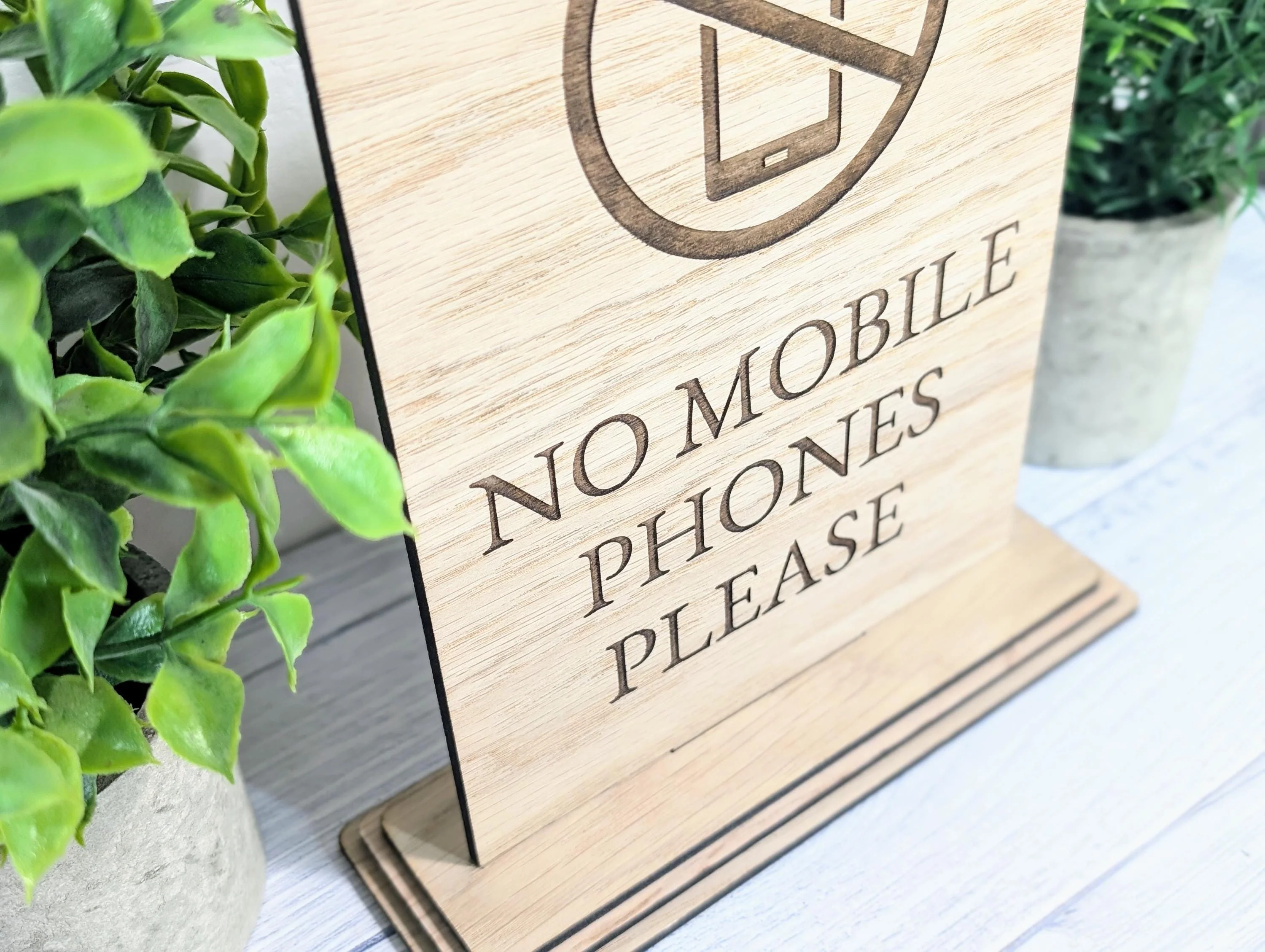 No Mobile Phones Please | XL Size | Stylish and Professional | Custom Wooden Business Table Sign | Eco-Friendly - Image 6