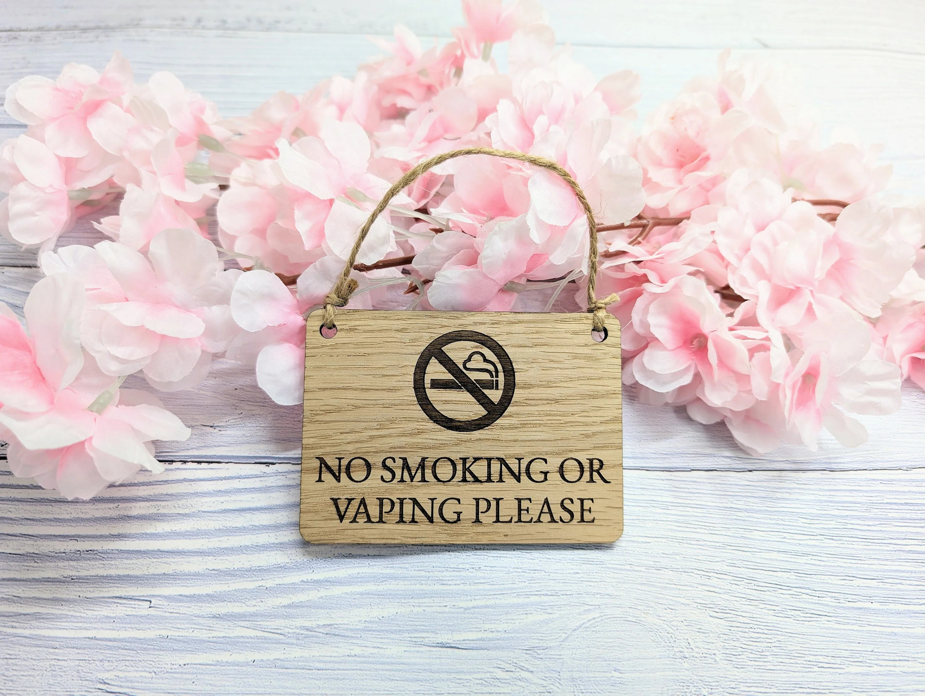 No Smoking or Vaping Please" Wooden Sign | Oak Veneered MDF | 4 Sizes | Handcrafted in Wales | Eco-Friendly - Image 2
