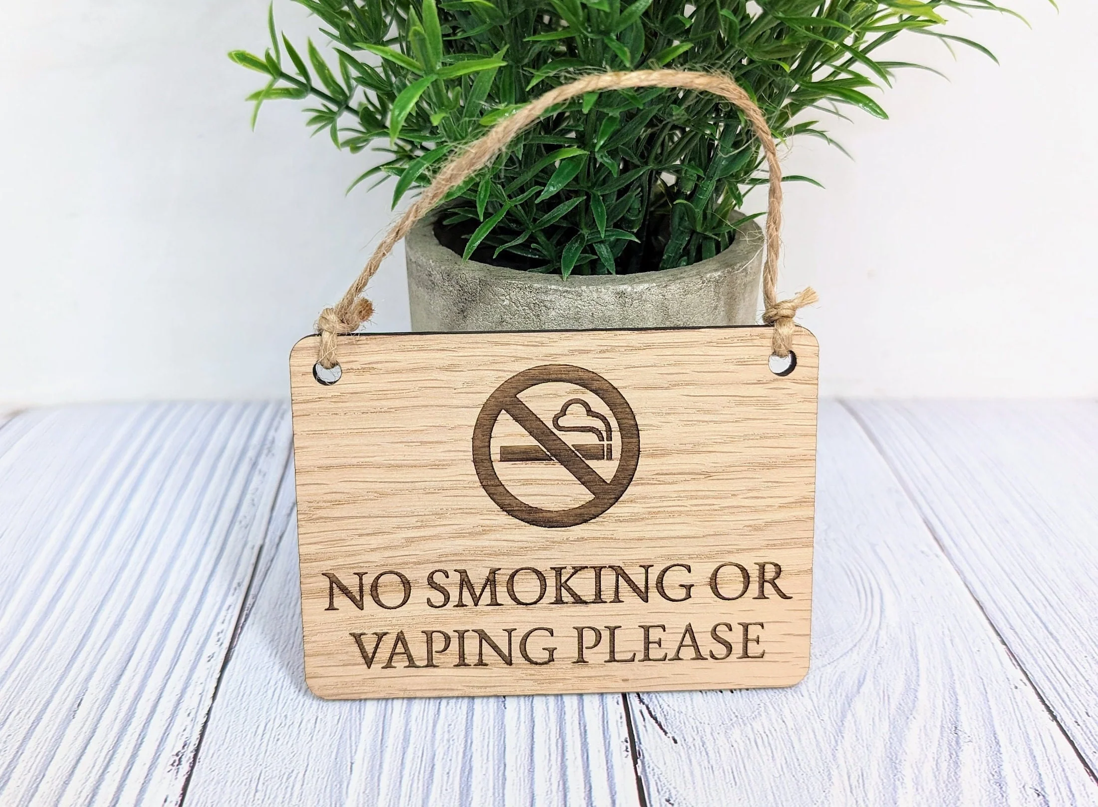 No Smoking or Vaping Please" Wooden Sign | Oak Veneered MDF | 4 Sizes | Handcrafted in Wales | Eco-Friendly - Image 3