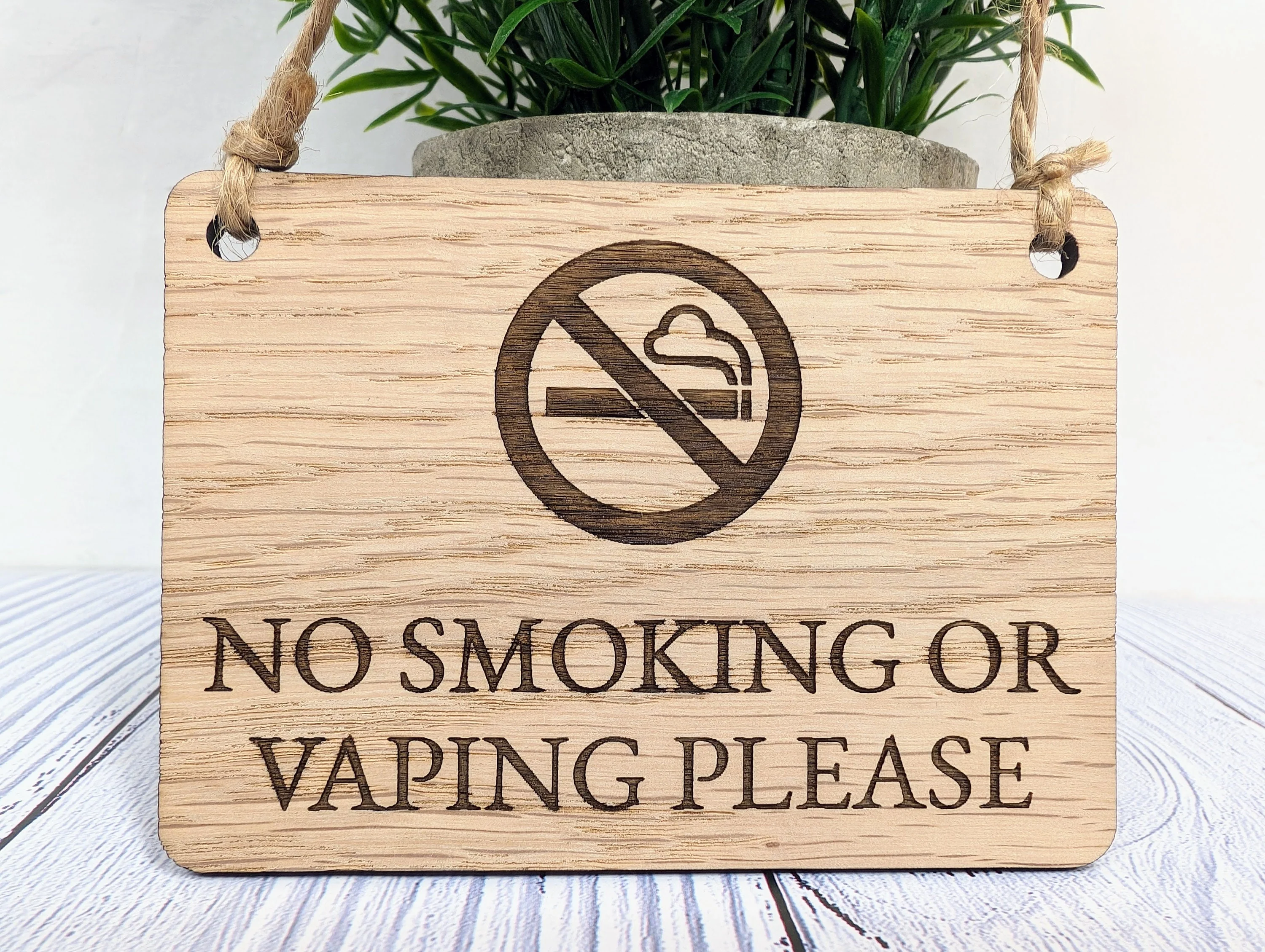 No Smoking or Vaping Please" Wooden Sign | Oak Veneered MDF | 4 Sizes | Handcrafted in Wales | Eco-Friendly - Image 5