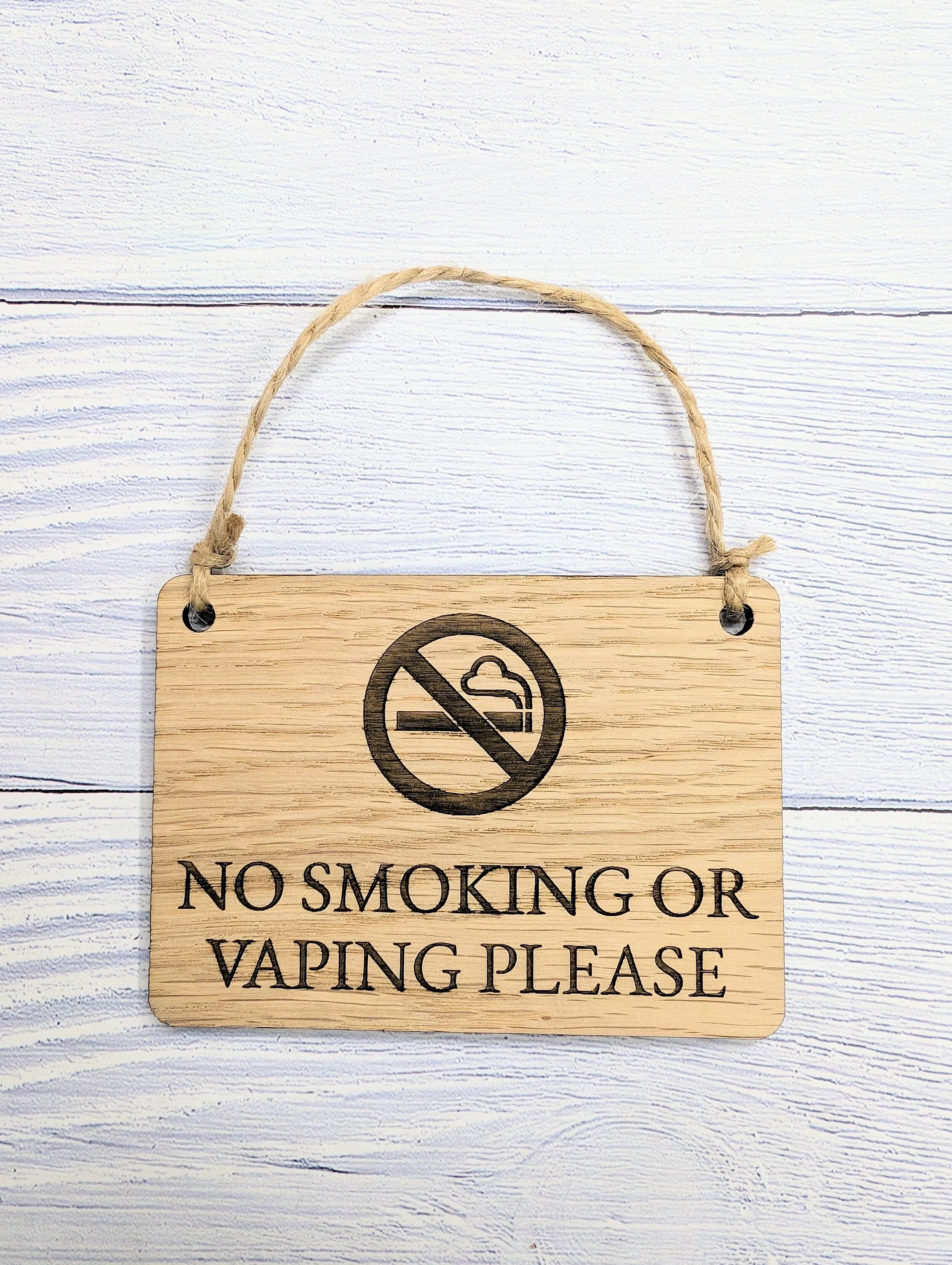 No Smoking or Vaping Please" Wooden Sign | Oak Veneered MDF | 4 Sizes | Handcrafted in Wales | Eco-Friendly - Image 7