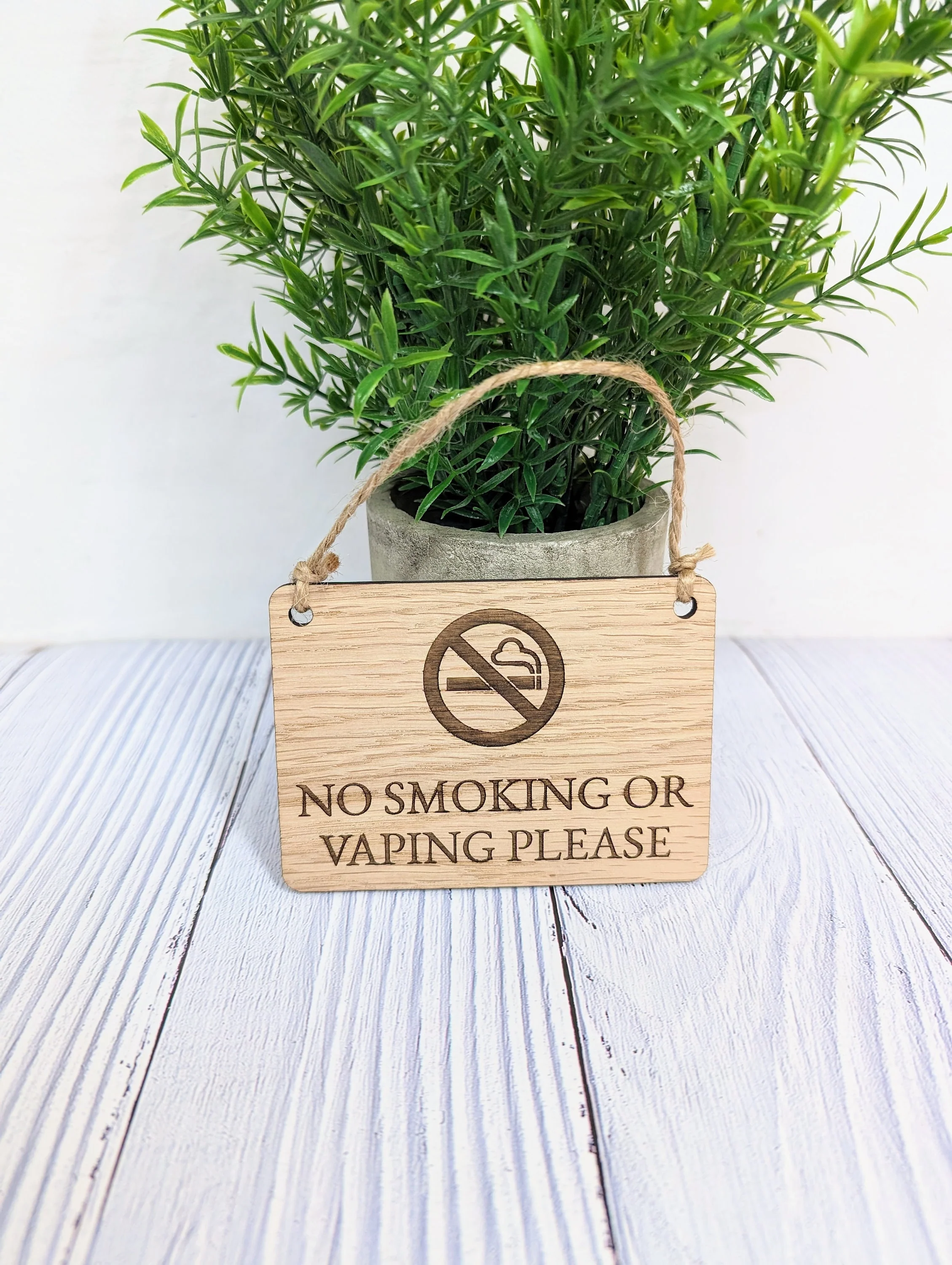 No Smoking or Vaping Please" Wooden Sign | Oak Veneered MDF | 4 Sizes | Handcrafted in Wales | Eco-Friendly - Image 9