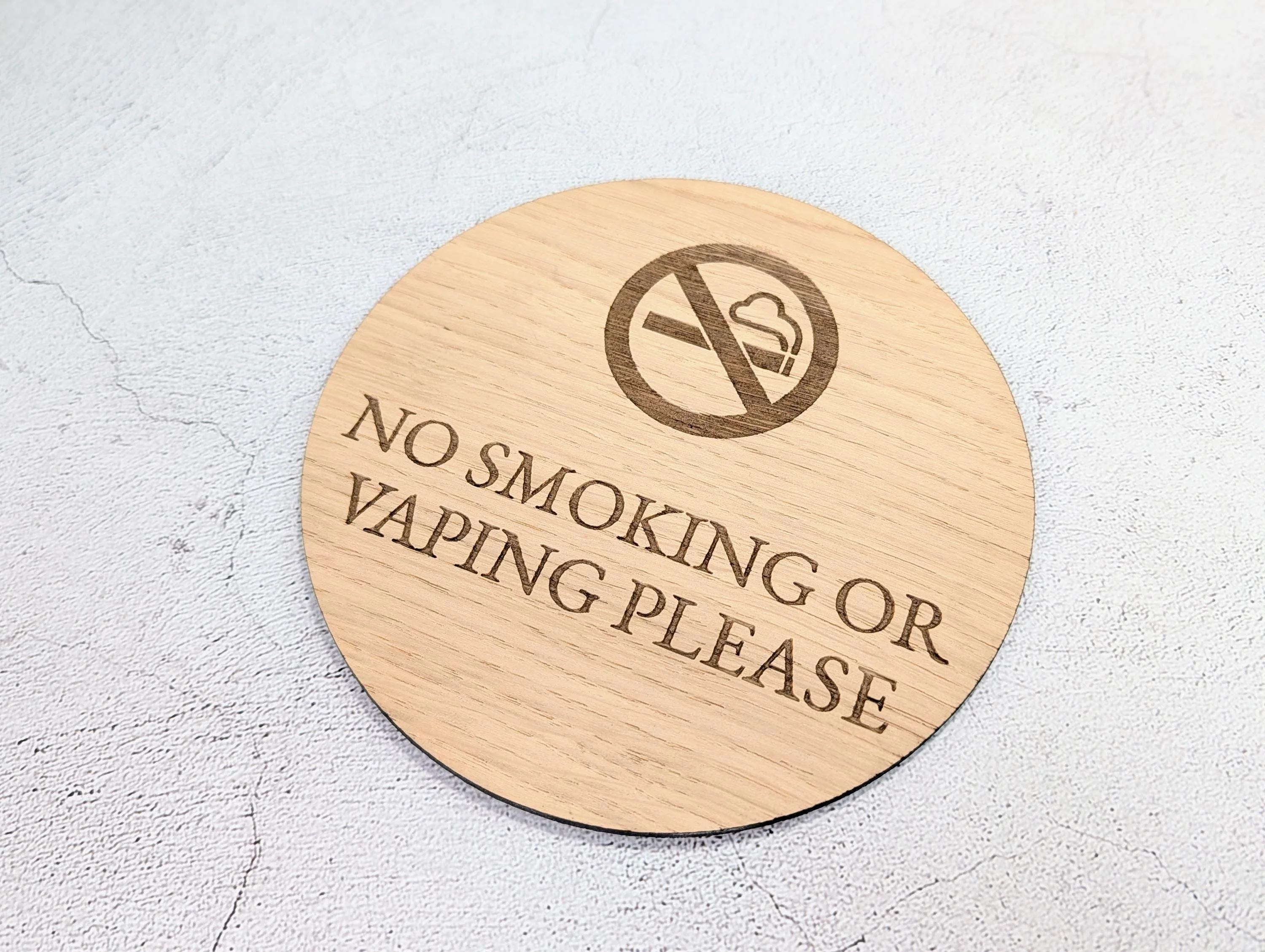 No Smoking or Vaping Sign – Circular Oak Veneered Door or Wall Sign for Business Use, Indoor Only, Plastic-Free Packaging - Image 5