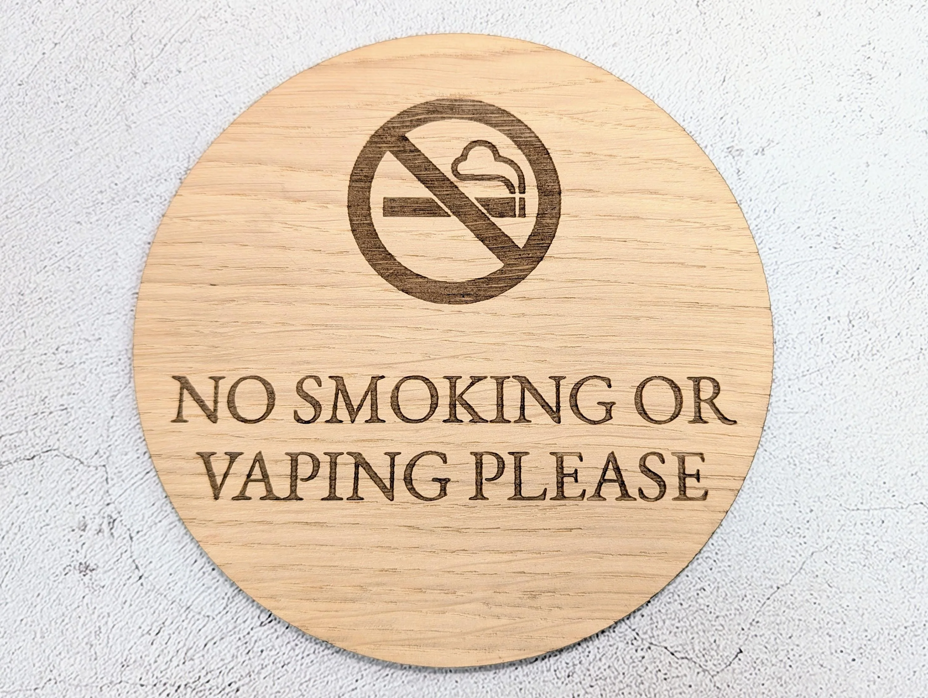 No Smoking or Vaping Sign – Circular Oak Veneered Door or Wall Sign for Business Use, Indoor Only, Plastic-Free Packaging - Image 7