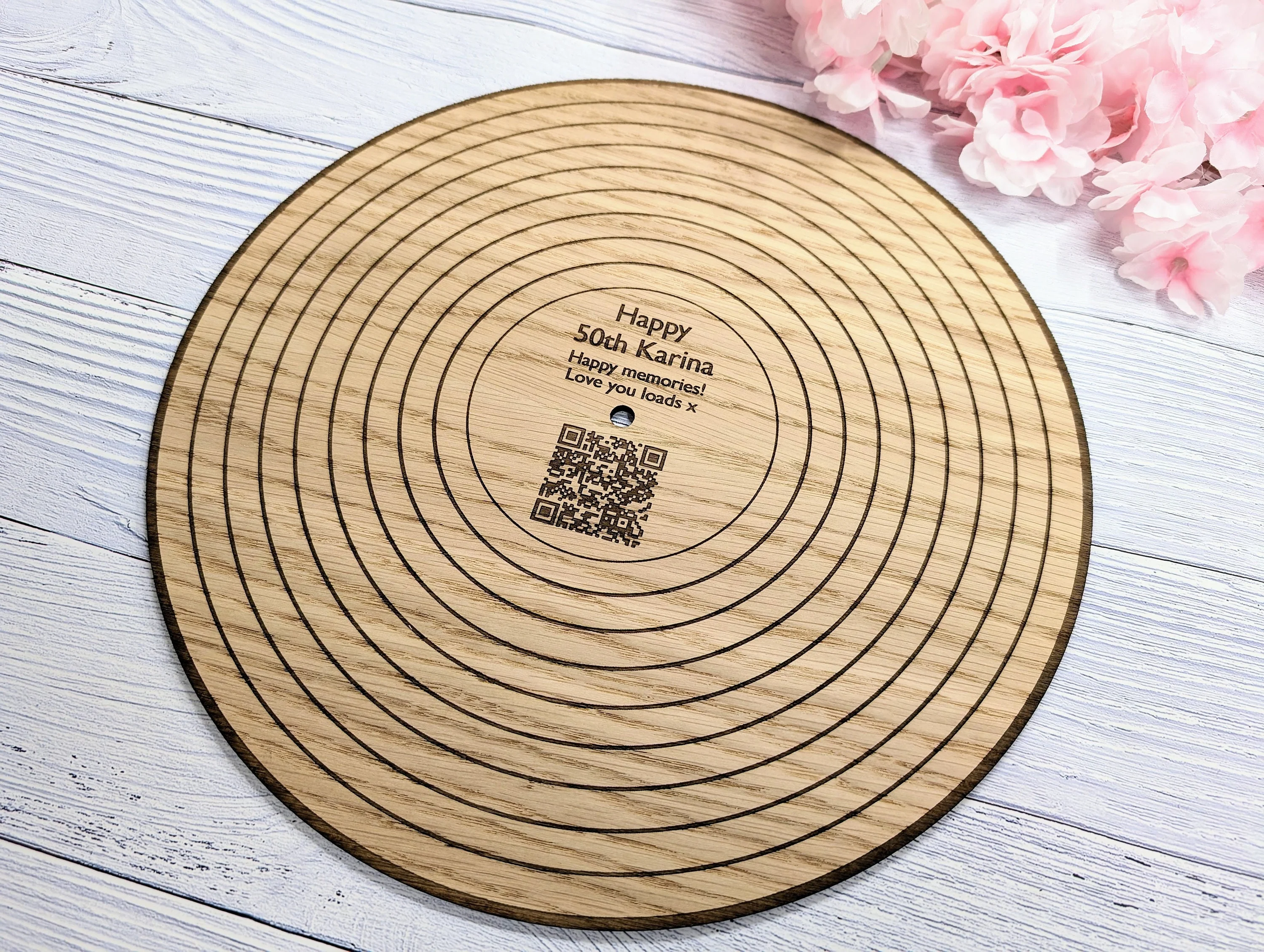 Oak 12" Record with Personalised QR Code and Message - Custom Message, Playlist Link, Optional Stand - Image 4
