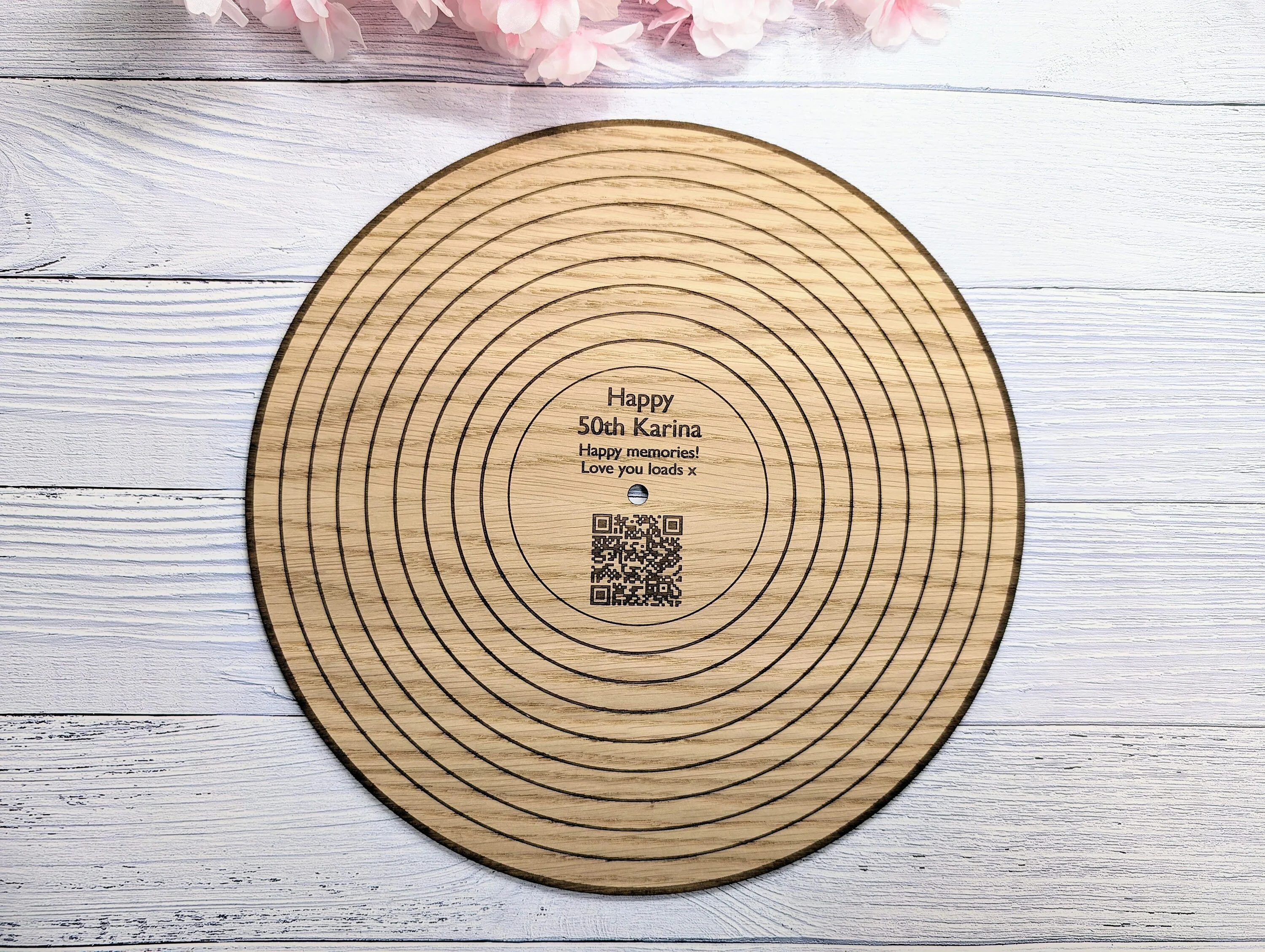 Oak 12" Record with Personalised QR Code and Message - Custom Message, Playlist Link, Optional Stand - Image 6