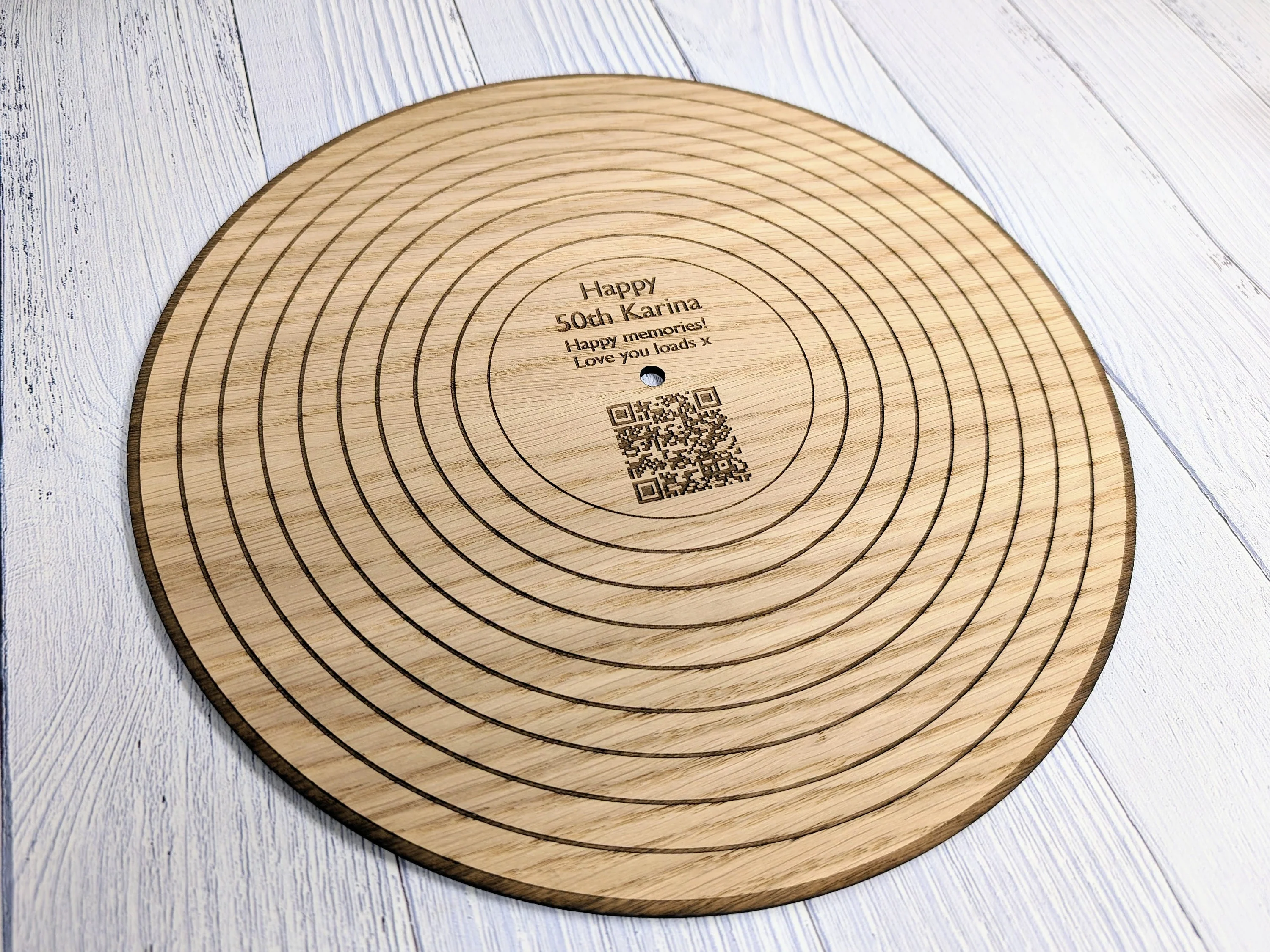Oak 12" Record with Personalised QR Code and Message - Custom Message, Playlist Link, Optional Stand - Image 7