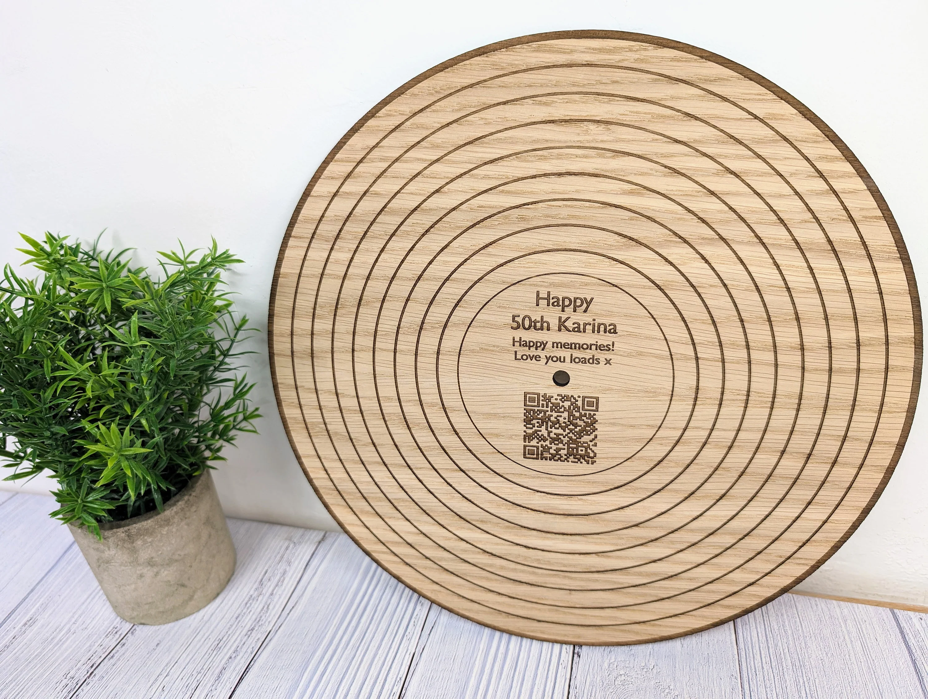 Oak 12" Record with Personalised QR Code and Message - Custom Message, Playlist Link, Optional Stand - Image 8
