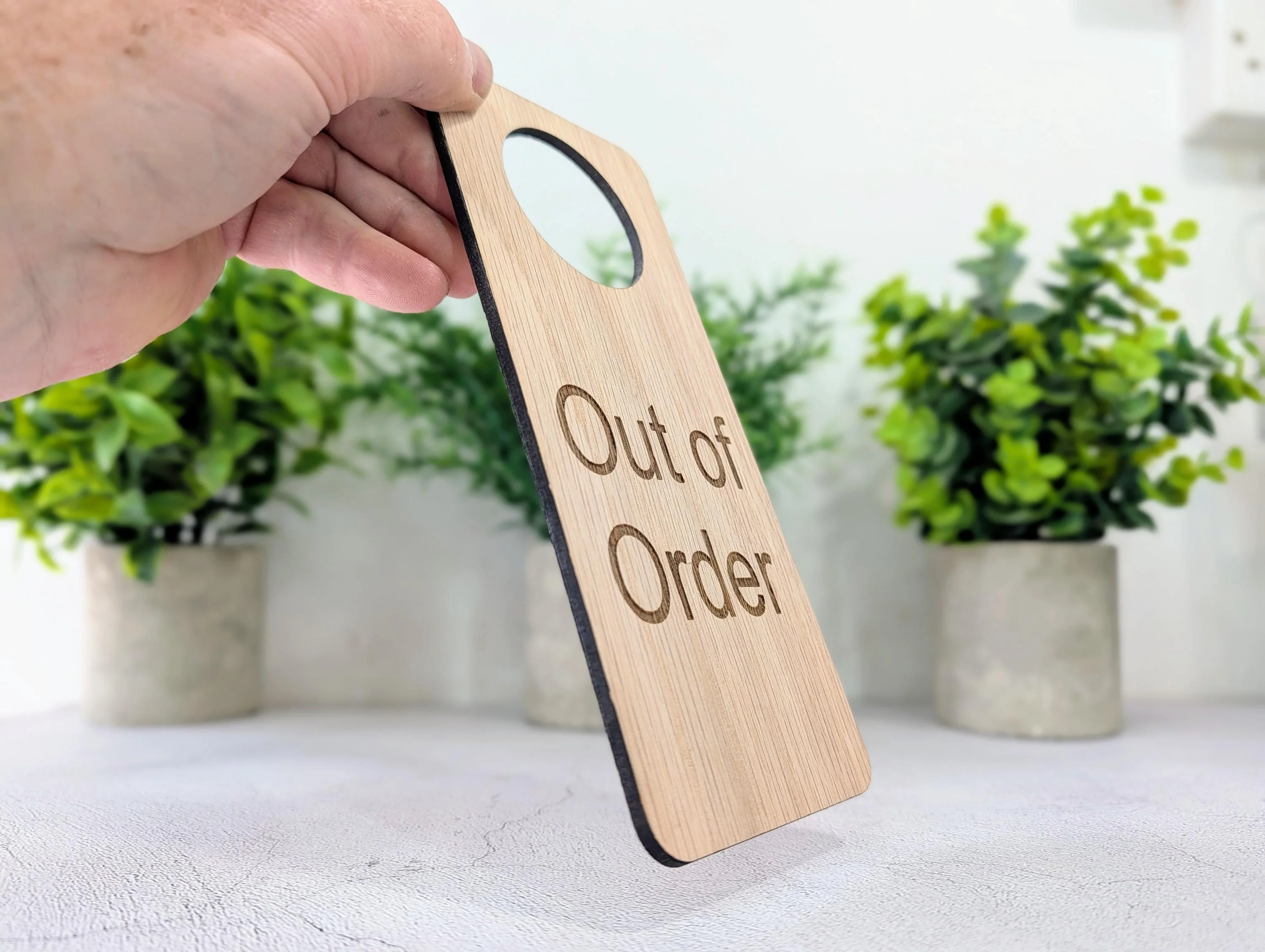 Out of Order Door Hanger – Oak Veneered Sign, Personalised Wooden Door Sign, Handmade in Wales, Plastic-Free Packaging - Image 2