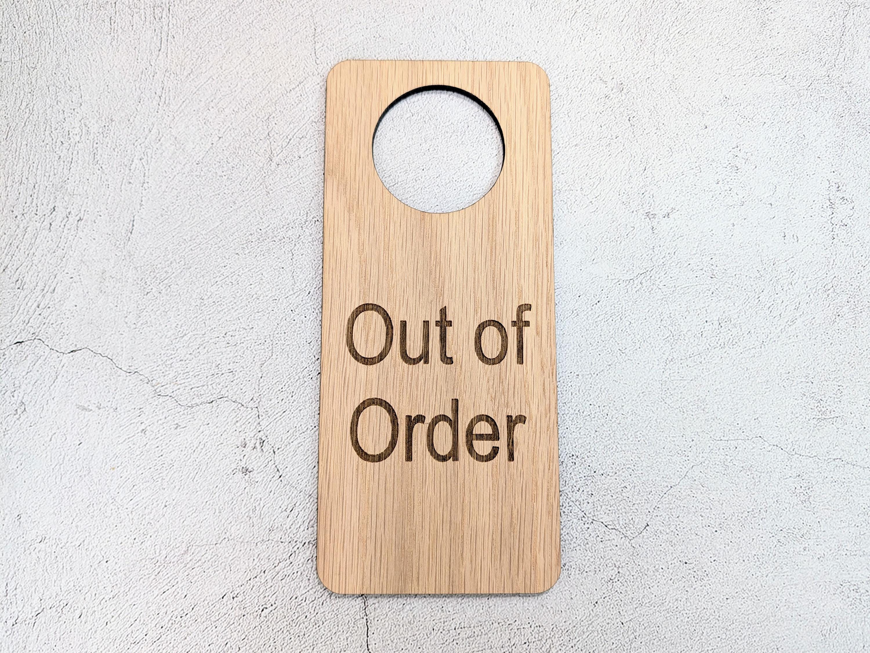Out of Order Door Hanger – Oak Veneered Sign, Personalised Wooden Door Sign, Handmade in Wales, Plastic-Free Packaging - Image 5