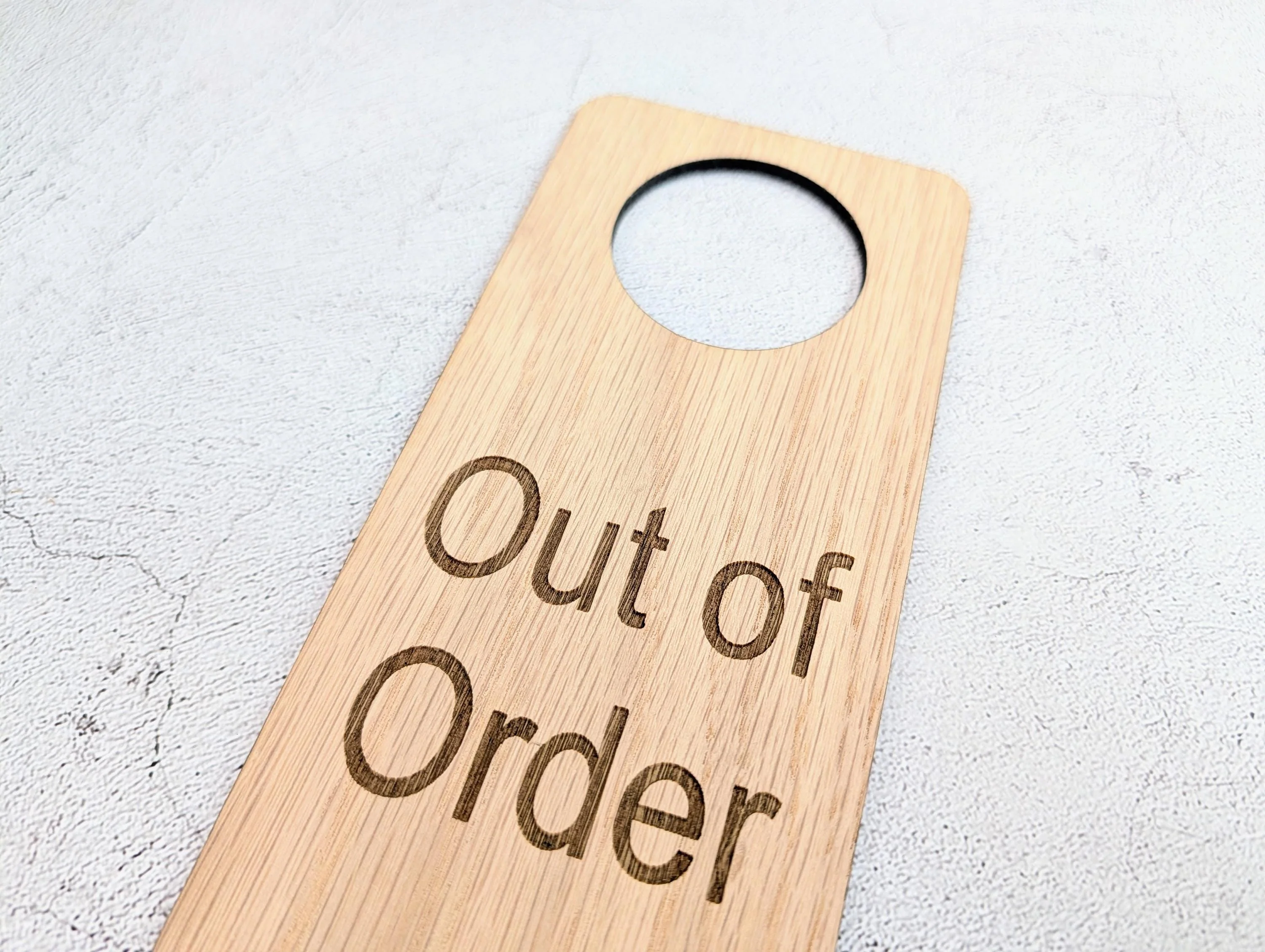 Out of Order Door Hanger – Oak Veneered Sign, Personalised Wooden Door Sign, Handmade in Wales, Plastic-Free Packaging - Image 6
