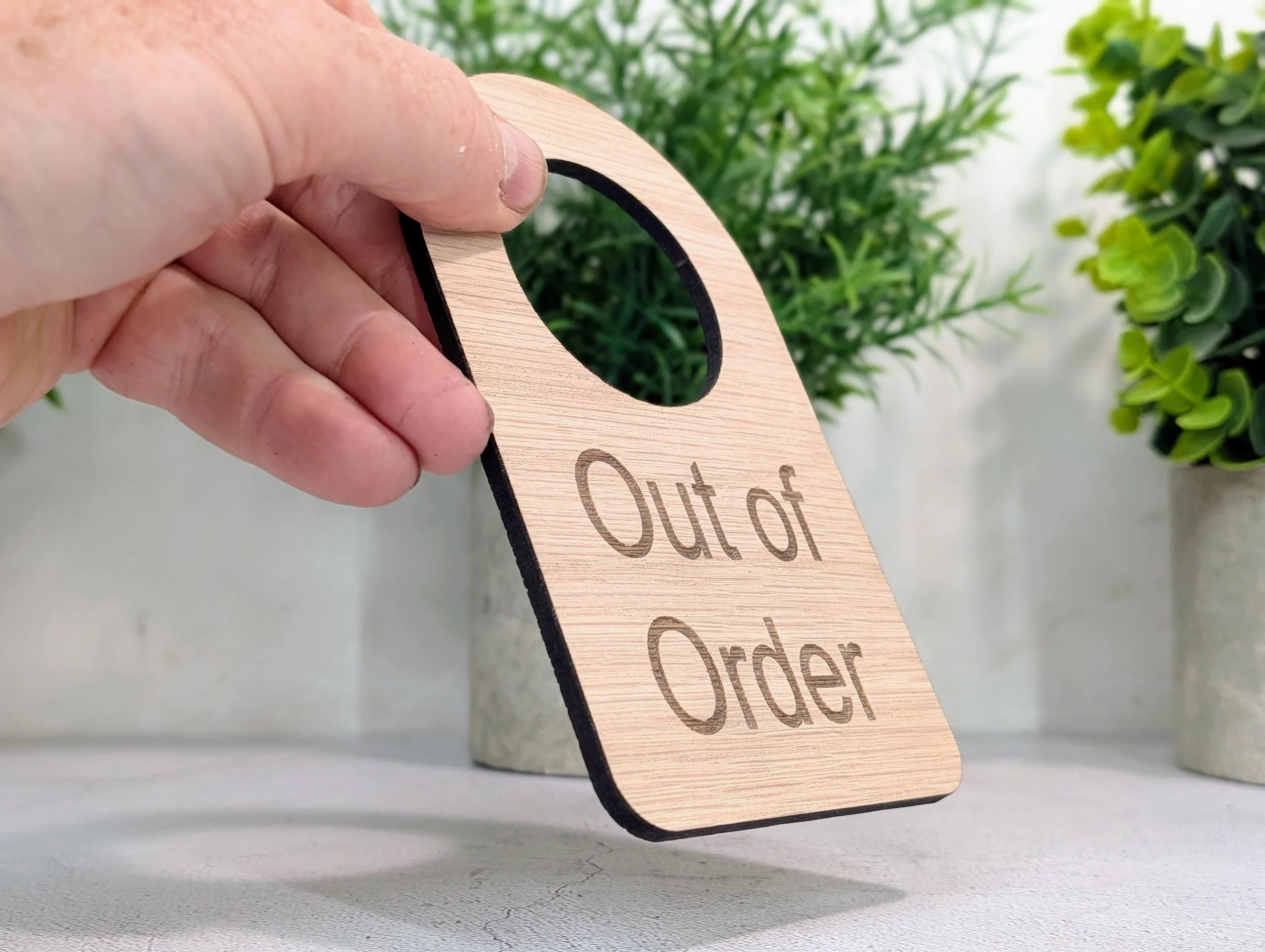 Out of Order Door Hanger – Oak Veneered Wooden Sign for Toilets, Rooms or Equipment, Indoor Use, Handmade from Wood - Image 2
