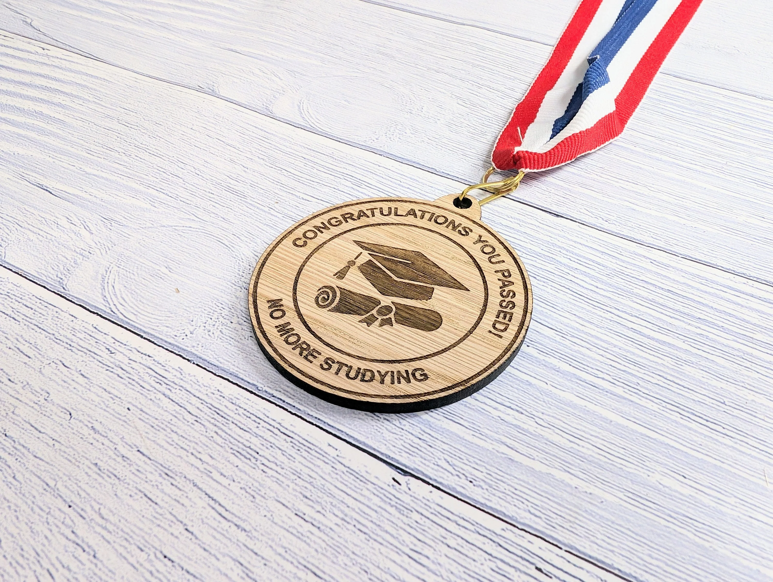 Passed Your Exams - No More Studying Wooden Medal | Graduation Hat & Certificate Design | Personalised Student Gift - Image 5