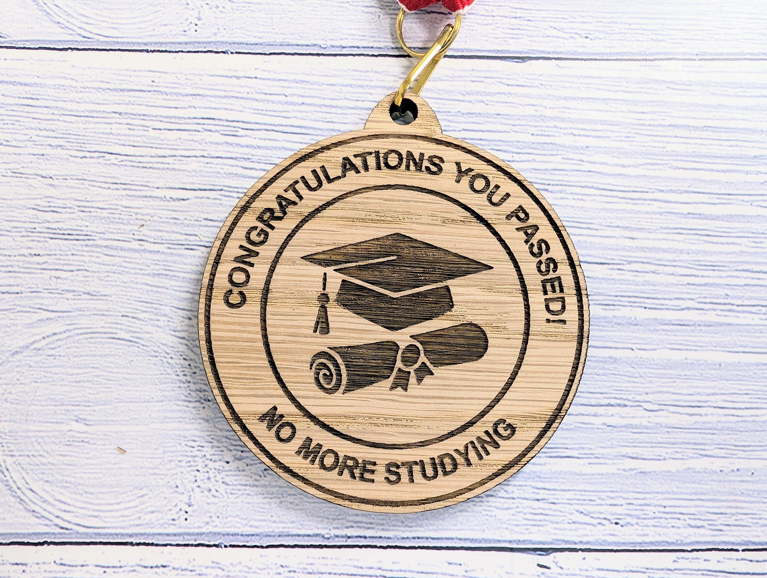 Passed Your Exams - No More Studying Wooden Medal | Graduation Hat & Certificate Design | Personalised Student Gift - Image 6