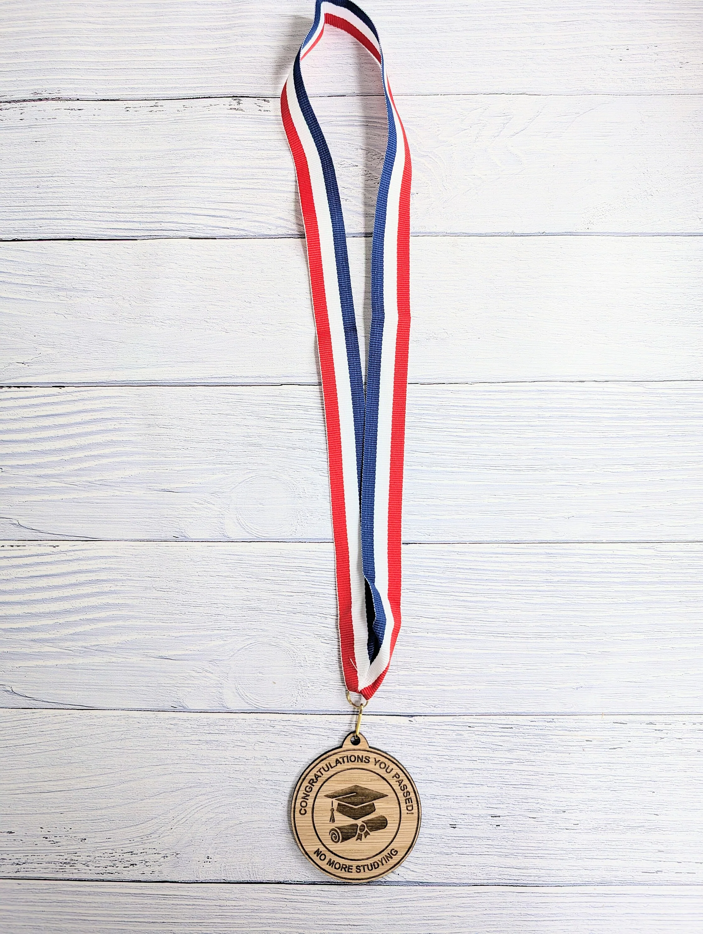 Passed Your Exams - No More Studying Wooden Medal | Graduation Hat & Certificate Design | Personalised Student Gift - Image 7