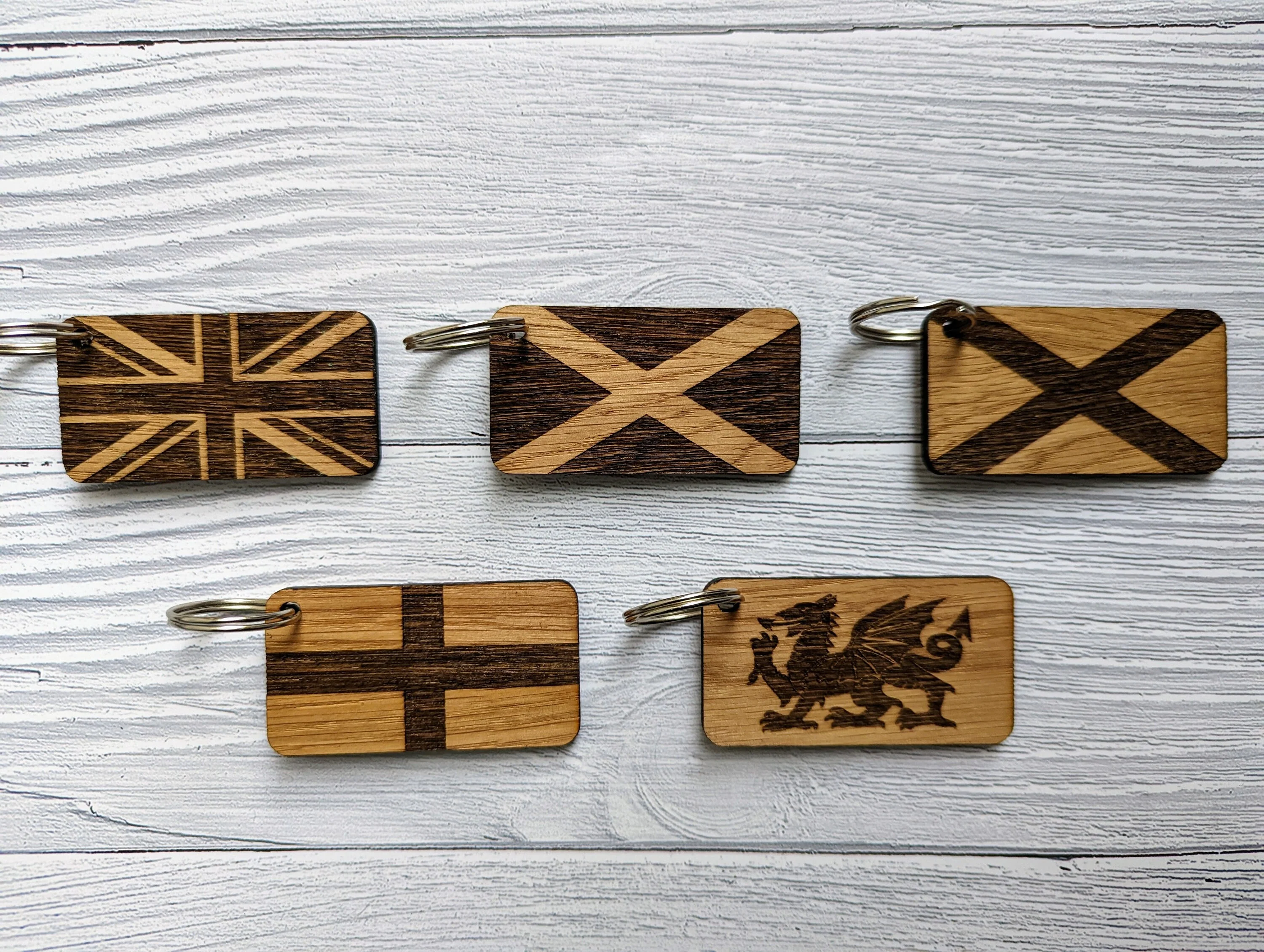 Patriotic Wooden Flag Keyrings, Union Jack, Welsh, Scottish, Irish & English Gifts, Oak - Image 2