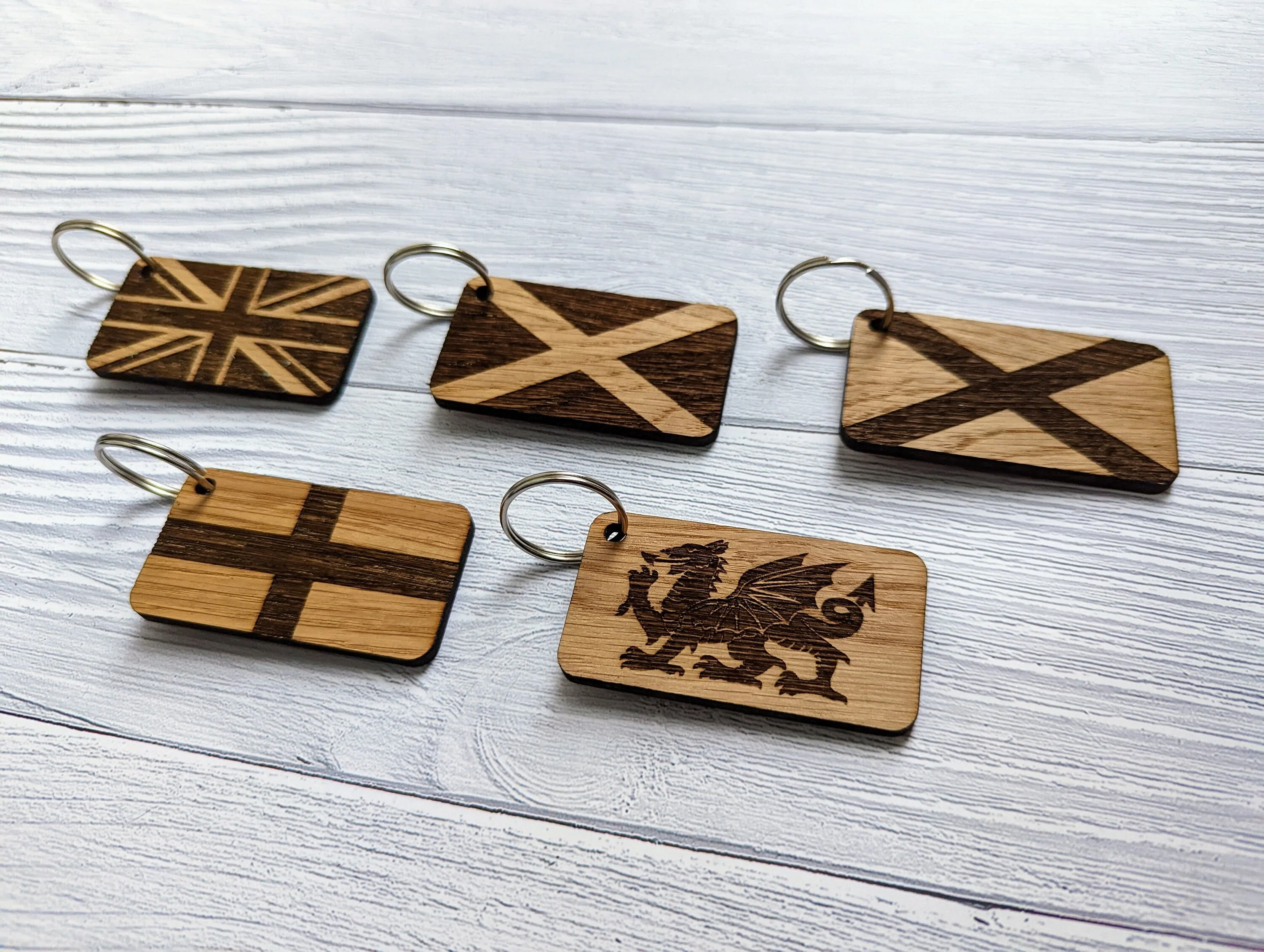 Patriotic Wooden Flag Keyrings, Union Jack, Welsh, Scottish, Irish & English Gifts, Oak - Image 8