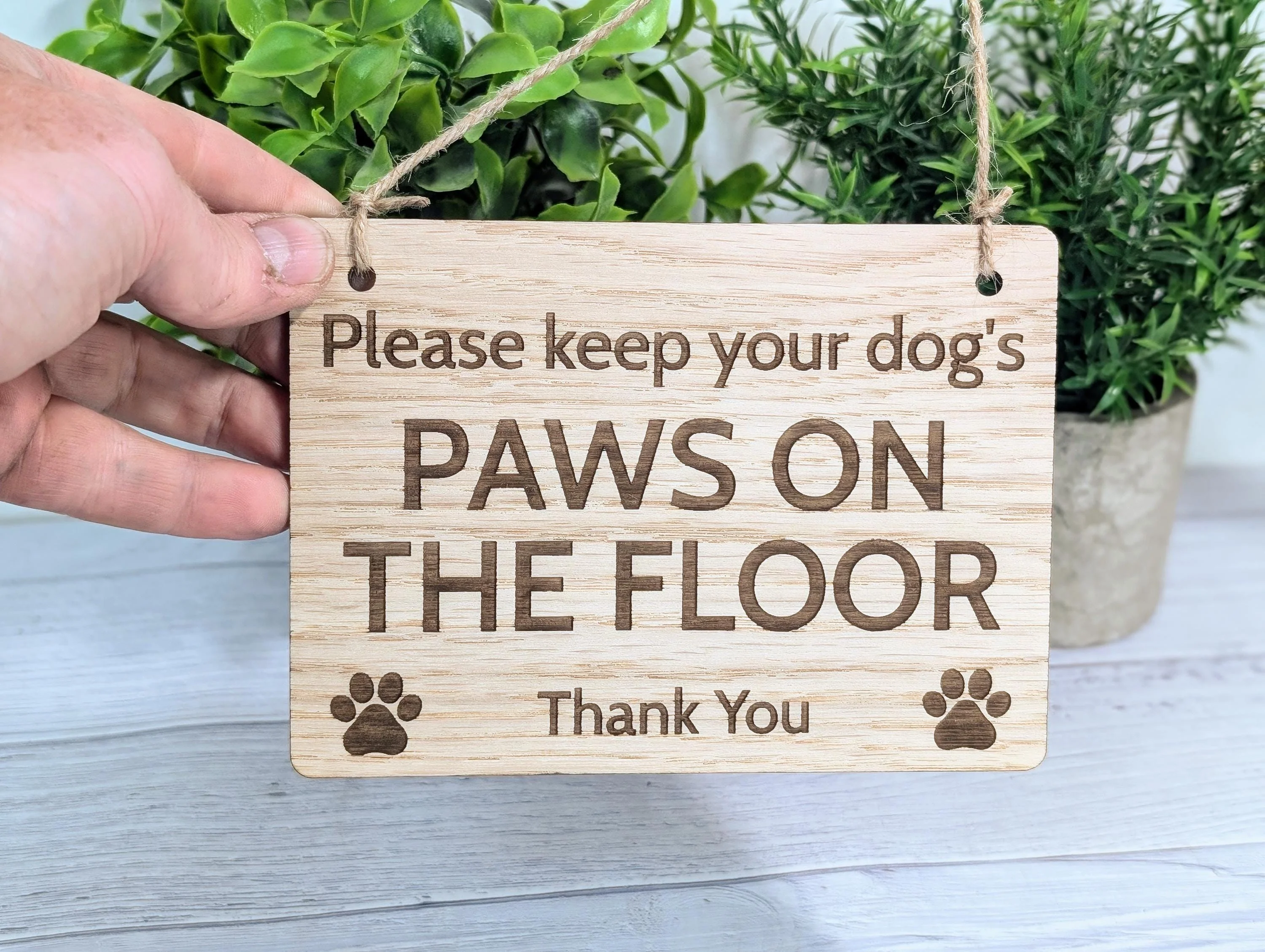 Paws on the Floor Sign | Dog Friendly Sign | Handmade Wooden Signage | Fun Pet Oak Decor with Paw Prints | Ideal for Home, Airbnb etc. - Image 3