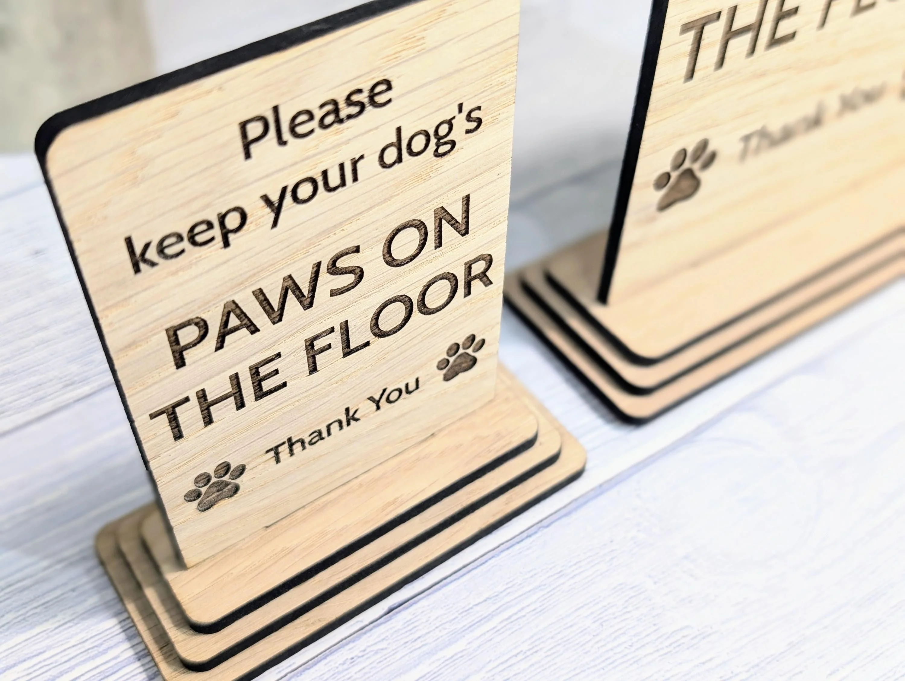 Paws on the Floor Wooden Table Sign | Wooden Signage | Two Sizes | Pet Rules Freestanding Sign | Airbnb, Pub, Cafe Sign | Removable Base - Image 2