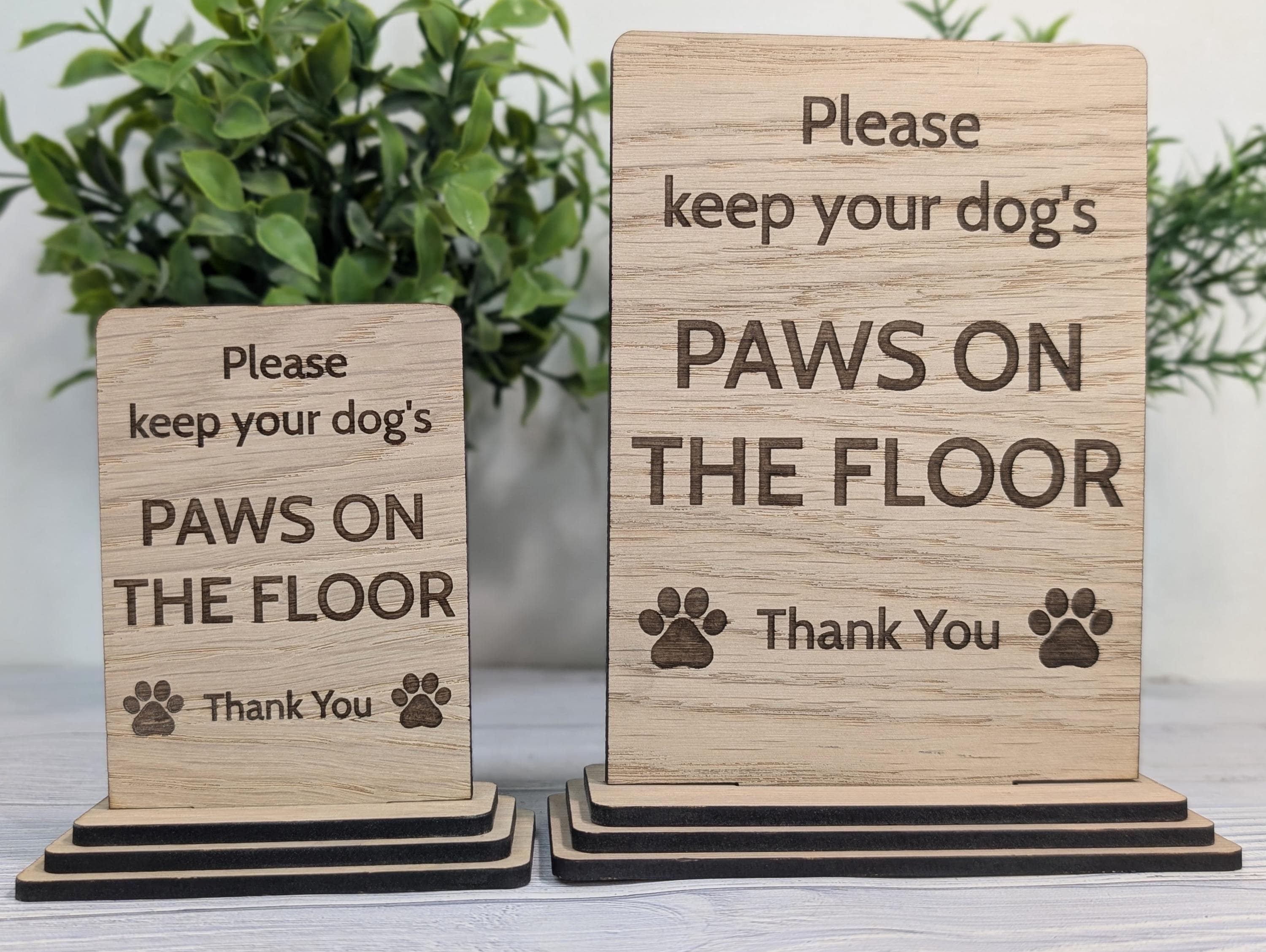 Paws on the Floor Wooden Table Sign | Wooden Signage | Two Sizes | Pet Rules Freestanding Sign | Airbnb, Pub, Cafe Sign | Removable Base - Image 3