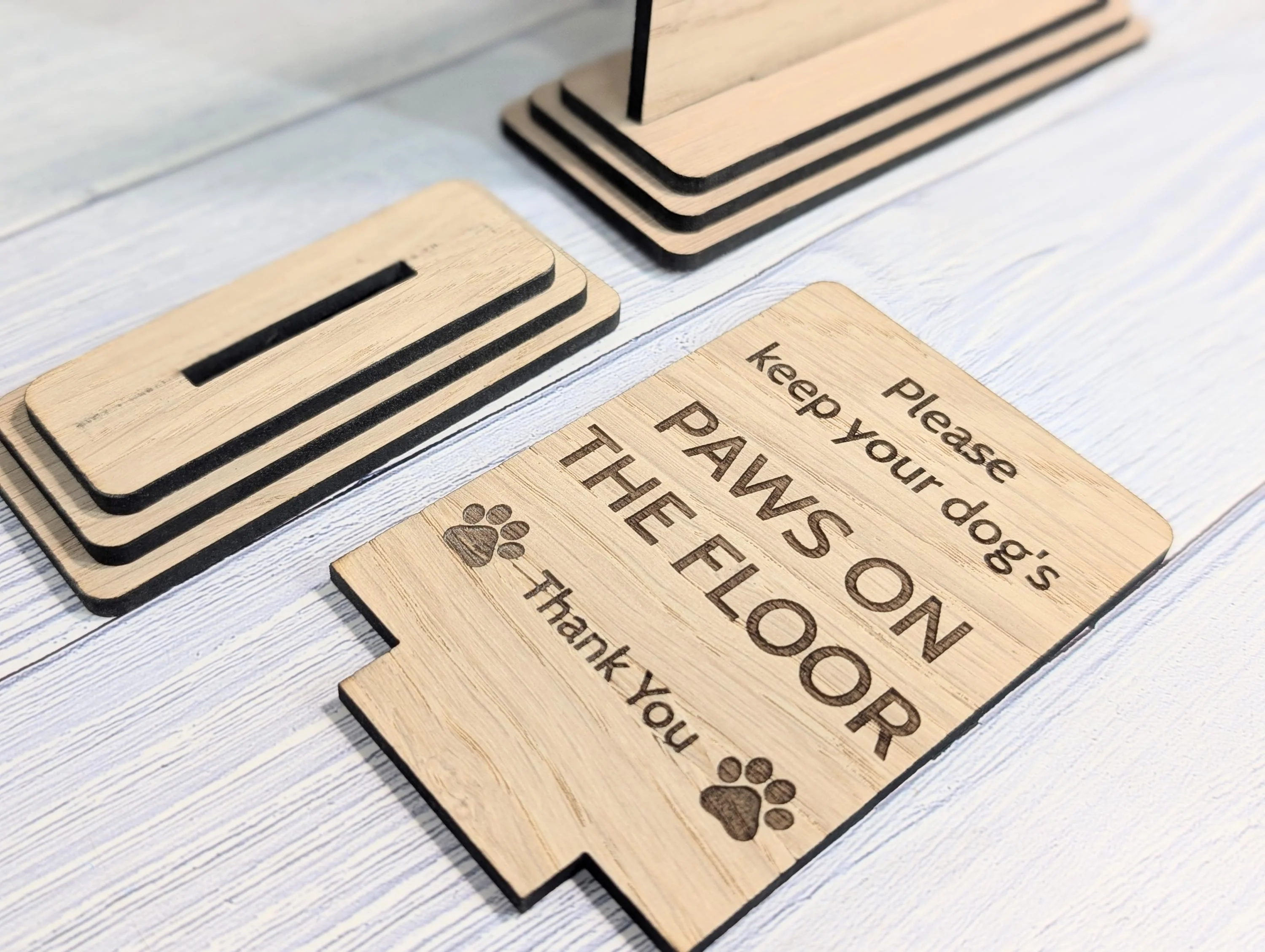Paws on the Floor Wooden Table Sign | Wooden Signage | Two Sizes | Pet Rules Freestanding Sign | Airbnb, Pub, Cafe Sign | Removable Base - Image 5