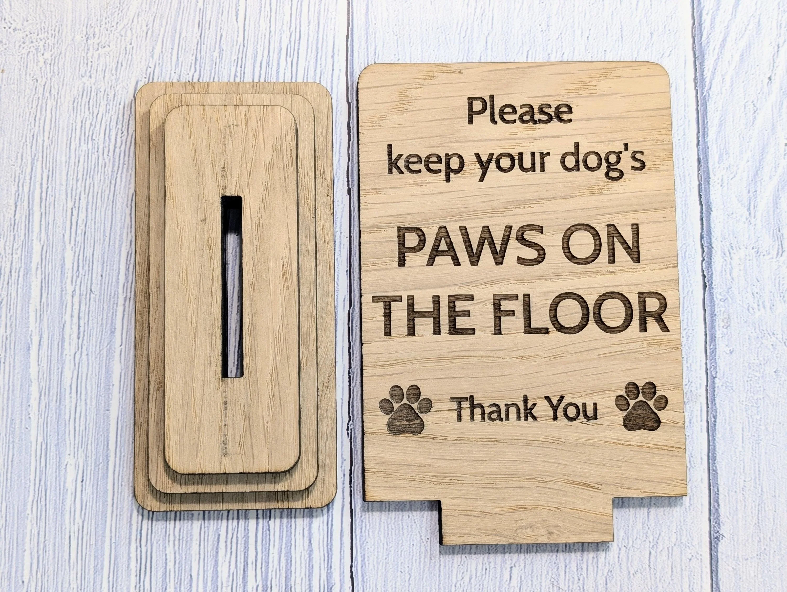 Paws on the Floor Wooden Table Sign | Wooden Signage | Two Sizes | Pet Rules Freestanding Sign | Airbnb, Pub, Cafe Sign | Removable Base - Image 6