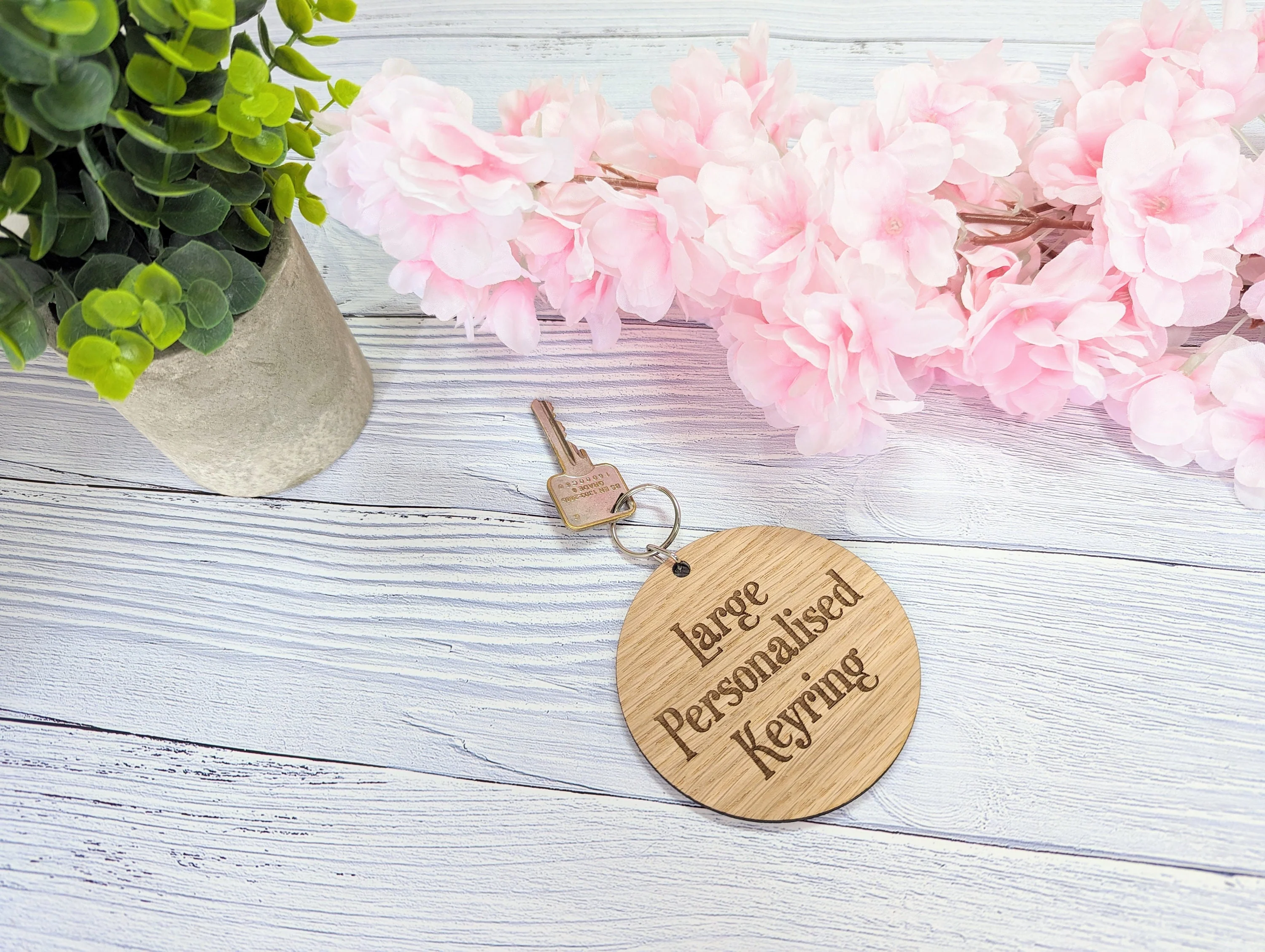 Personalised 90mm Diameter Round Wooden Keyring - Custom Engraved Text - Ideal for Special Occasions or Unique Gifts - Image 2