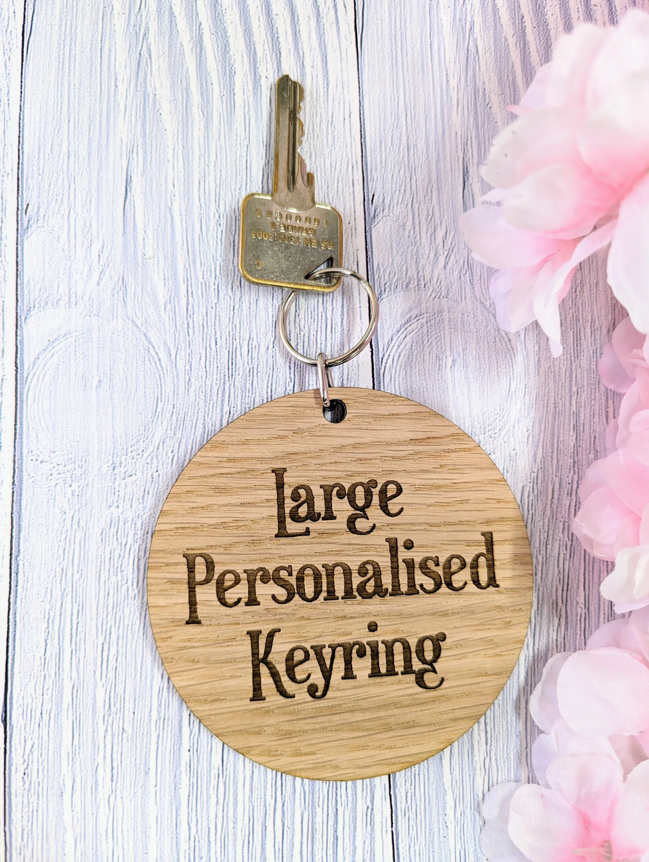 Personalised 90mm Diameter Round Wooden Keyring - Custom Engraved Text - Ideal for Special Occasions or Unique Gifts - Image 3