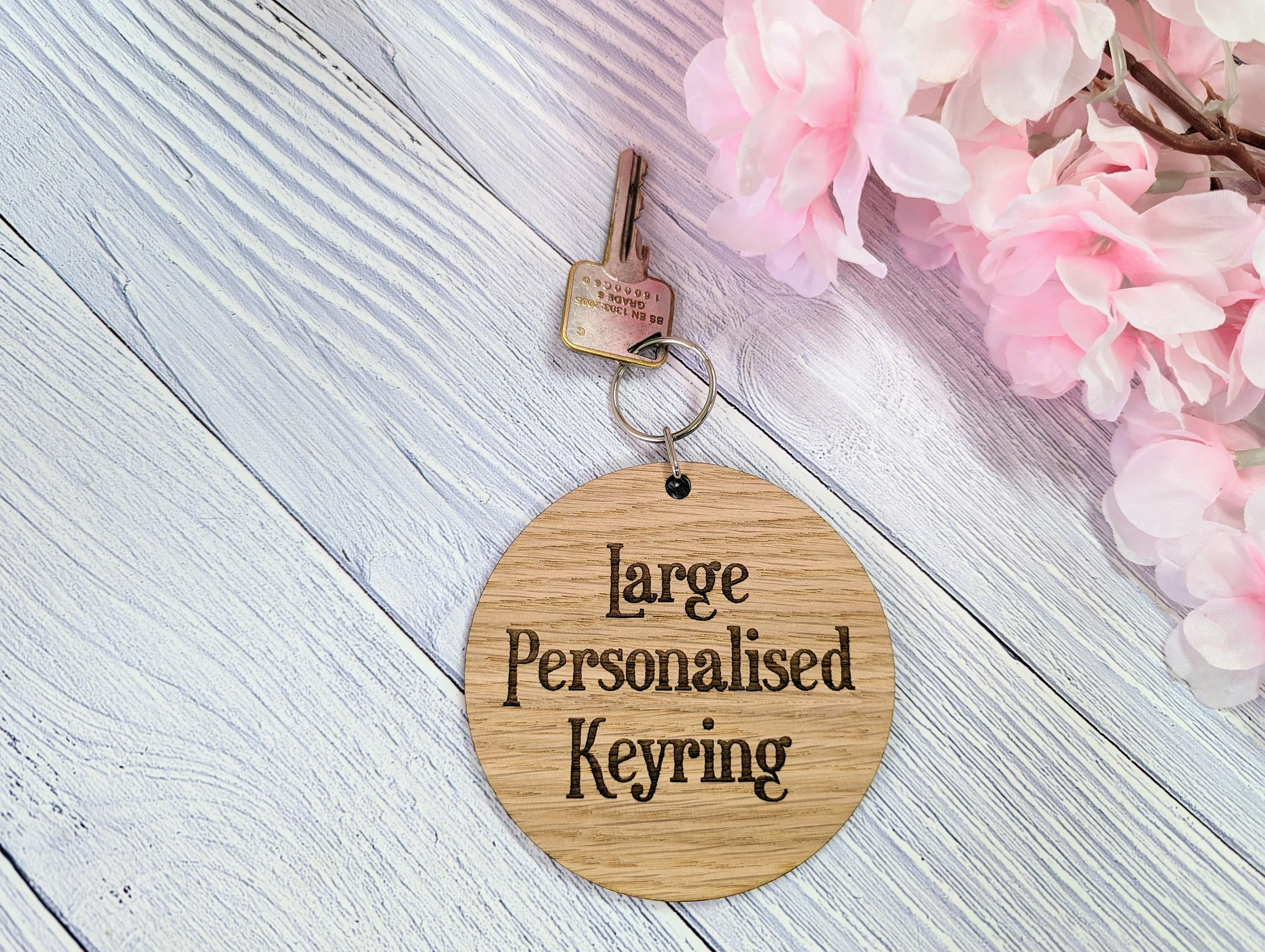 Personalised 90mm Diameter Round Wooden Keyring - Custom Engraved Text - Ideal for Special Occasions or Unique Gifts - Image 5