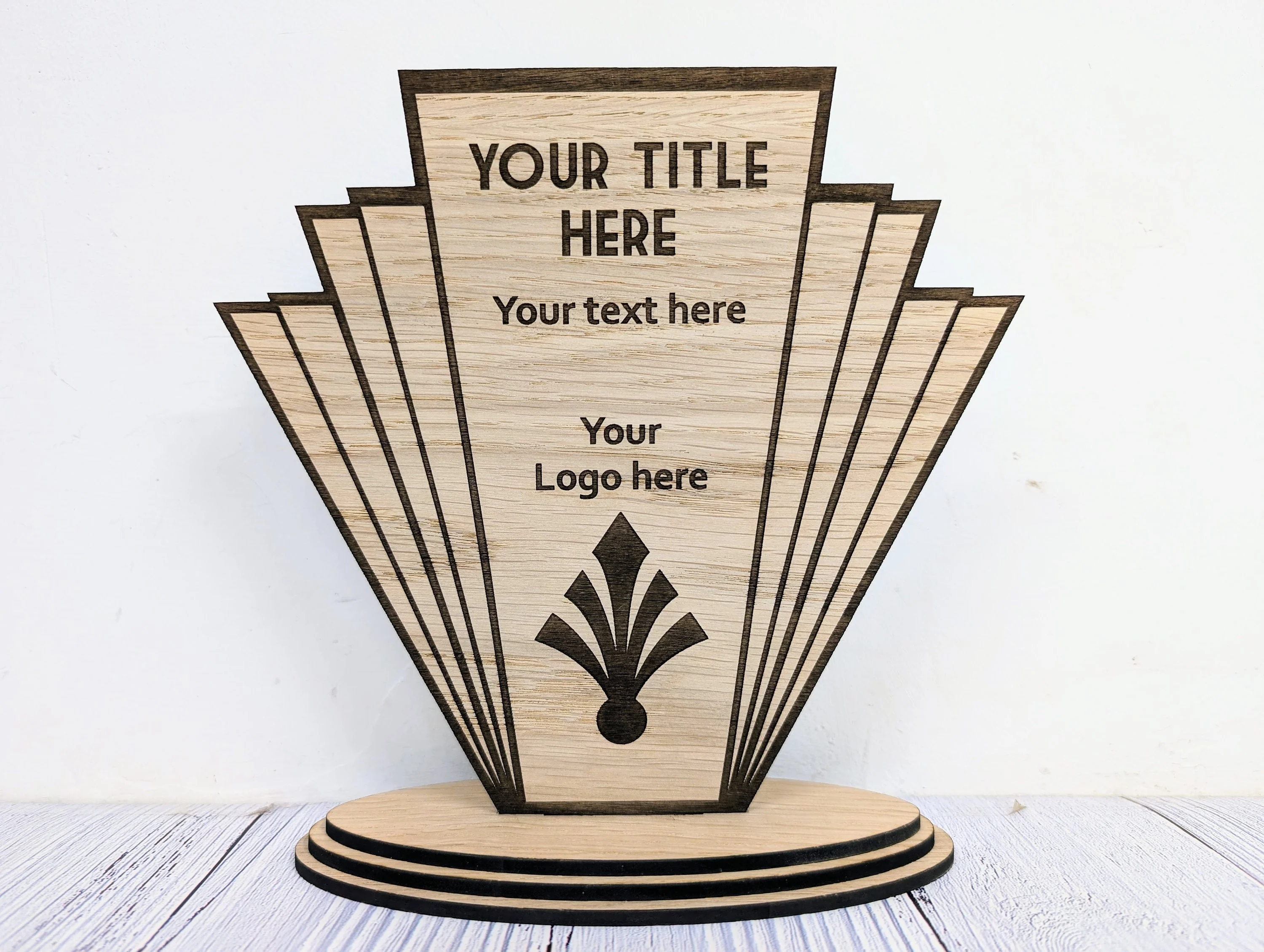 Personalised Art Deco Style Sign | Oak Veneer MDF | Custom Text & Logo | Eco-Friendly Home and Business Décor | Flat Pack Design