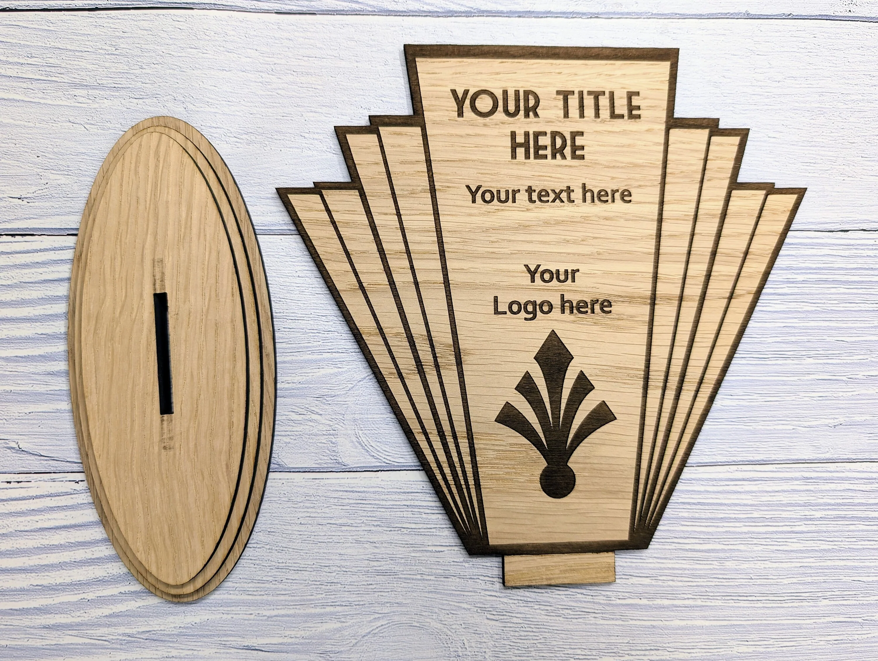 Personalised Art Deco Style Sign | Oak Veneer MDF | Custom Text & Logo | Eco-Friendly Home and Business Décor | Flat Pack Design - Image 4