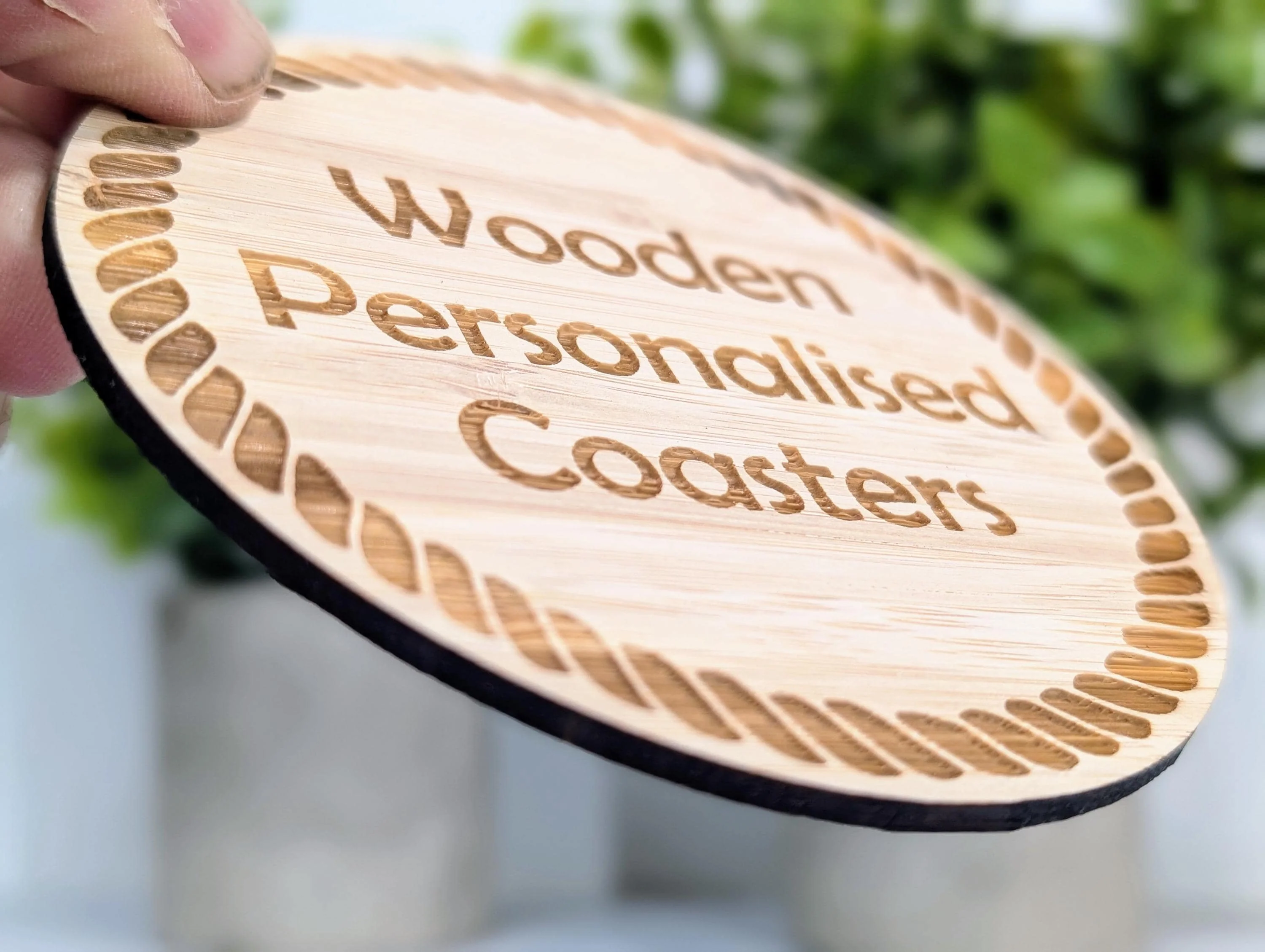 Personalised Bamboo Coasters, Rope Border – Custom Text, Nautical Gift, Eco-Friendly Boat Gift, Sustainable Craft, Round 100mm Diameter - Image 3