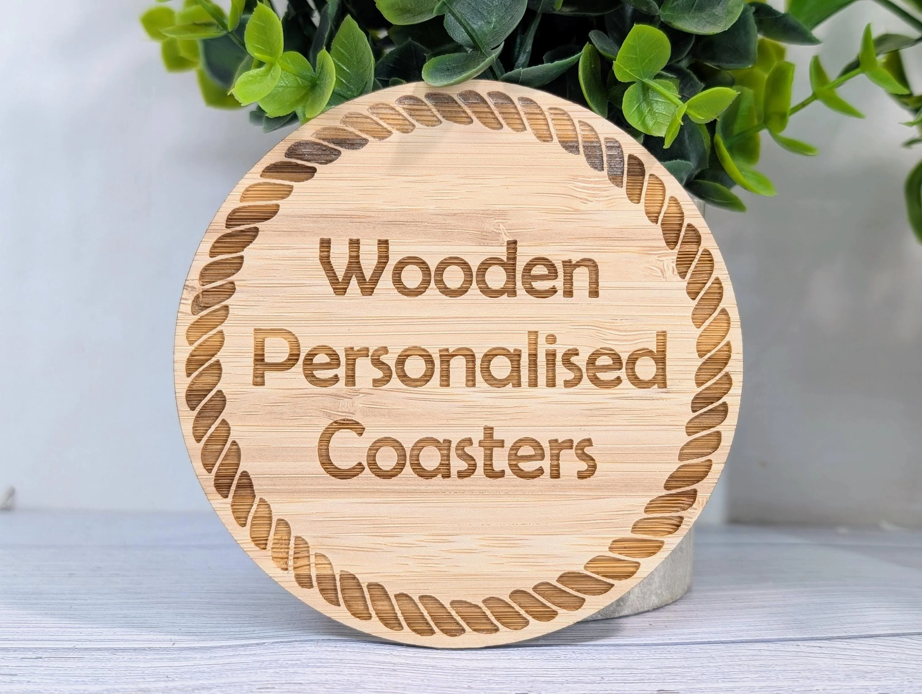 Personalised Bamboo Coasters, Rope Border – Custom Text, Nautical Gift, Eco-Friendly Boat Gift, Sustainable Craft, Round 100mm Diameter - Image 4