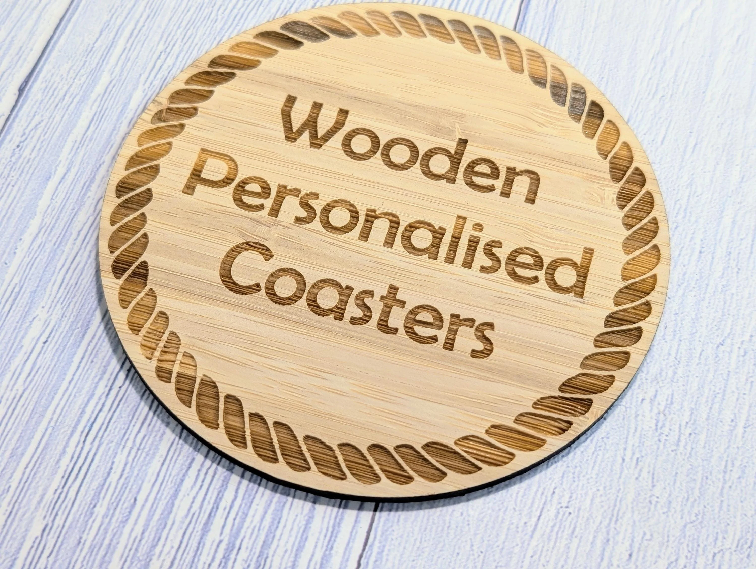 Personalised Bamboo Coasters, Rope Border – Custom Text, Nautical Gift, Eco-Friendly Boat Gift, Sustainable Craft, Round 100mm Diameter - Image 6