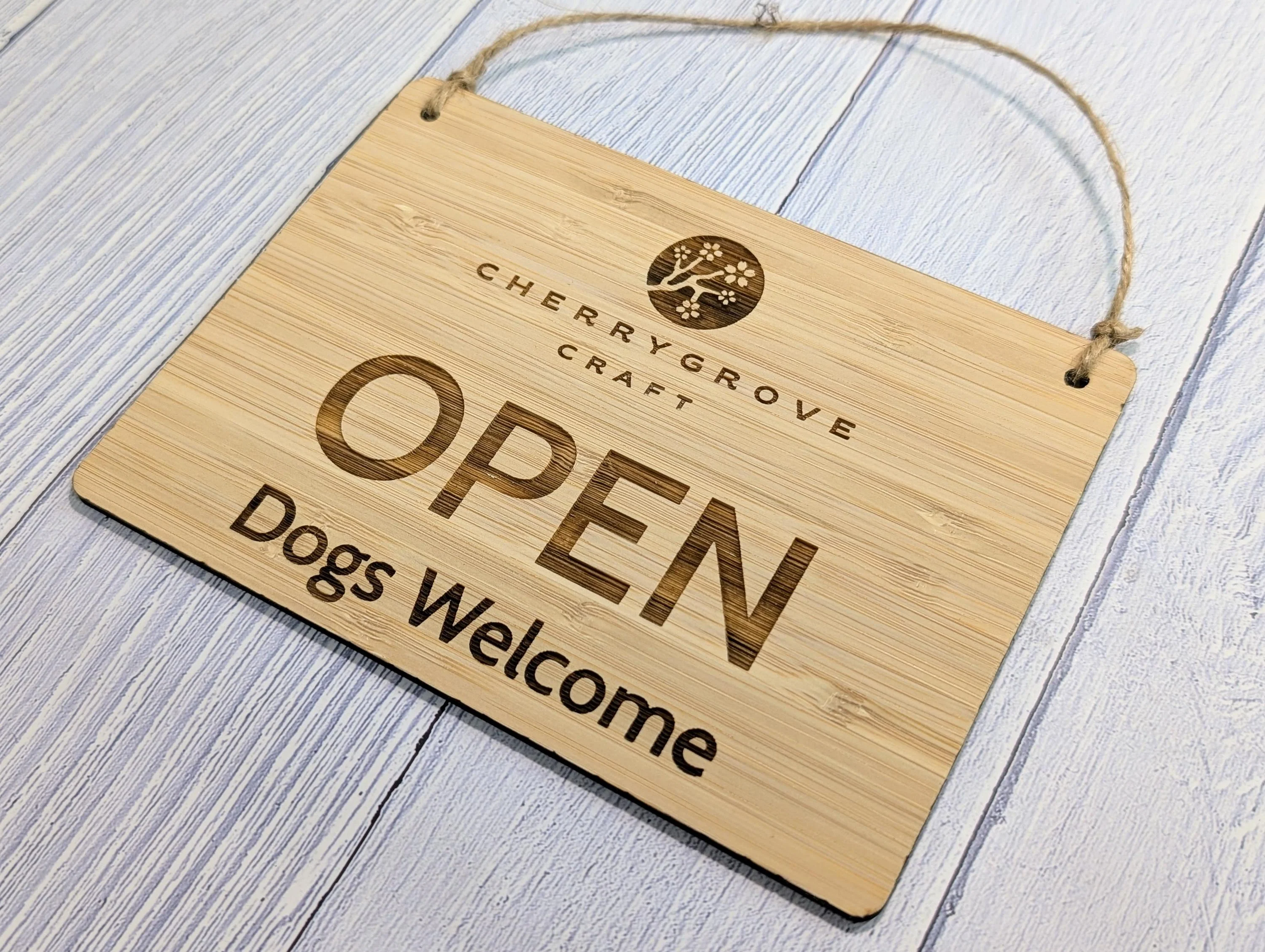 Personalised Bamboo Open and Closed Dog Friendly Sign for Business - Eco 2 Sided Veneered, Wood Signage, Sustainable Shop Door Plaque - Image 6