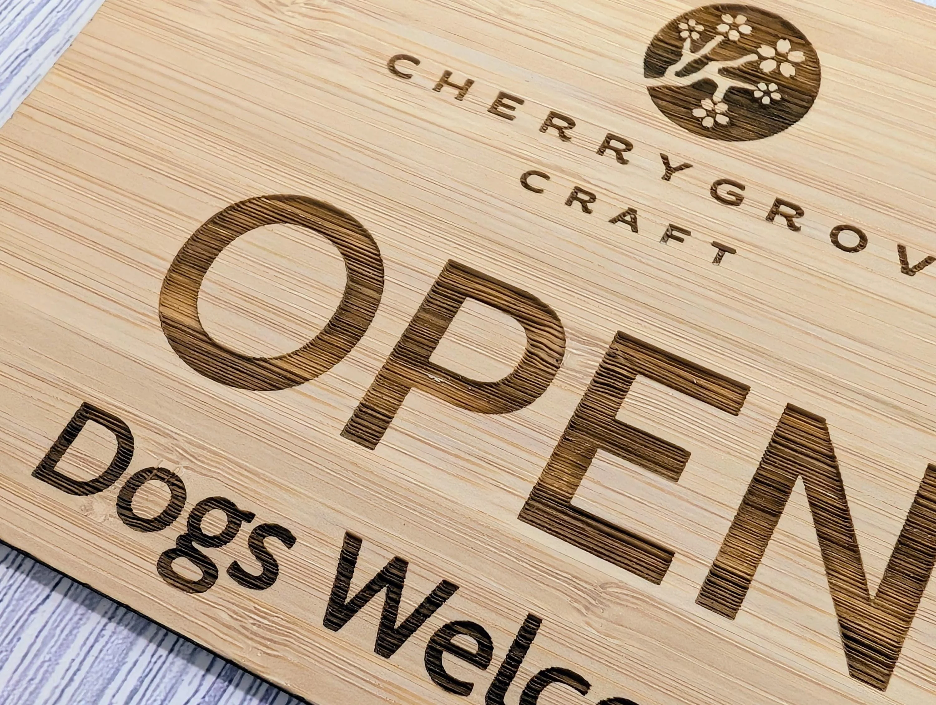 Personalised Bamboo Open and Closed Dog Friendly Sign for Business - Eco 2 Sided Veneered, Wood Signage, Sustainable Shop Door Plaque - Image 7