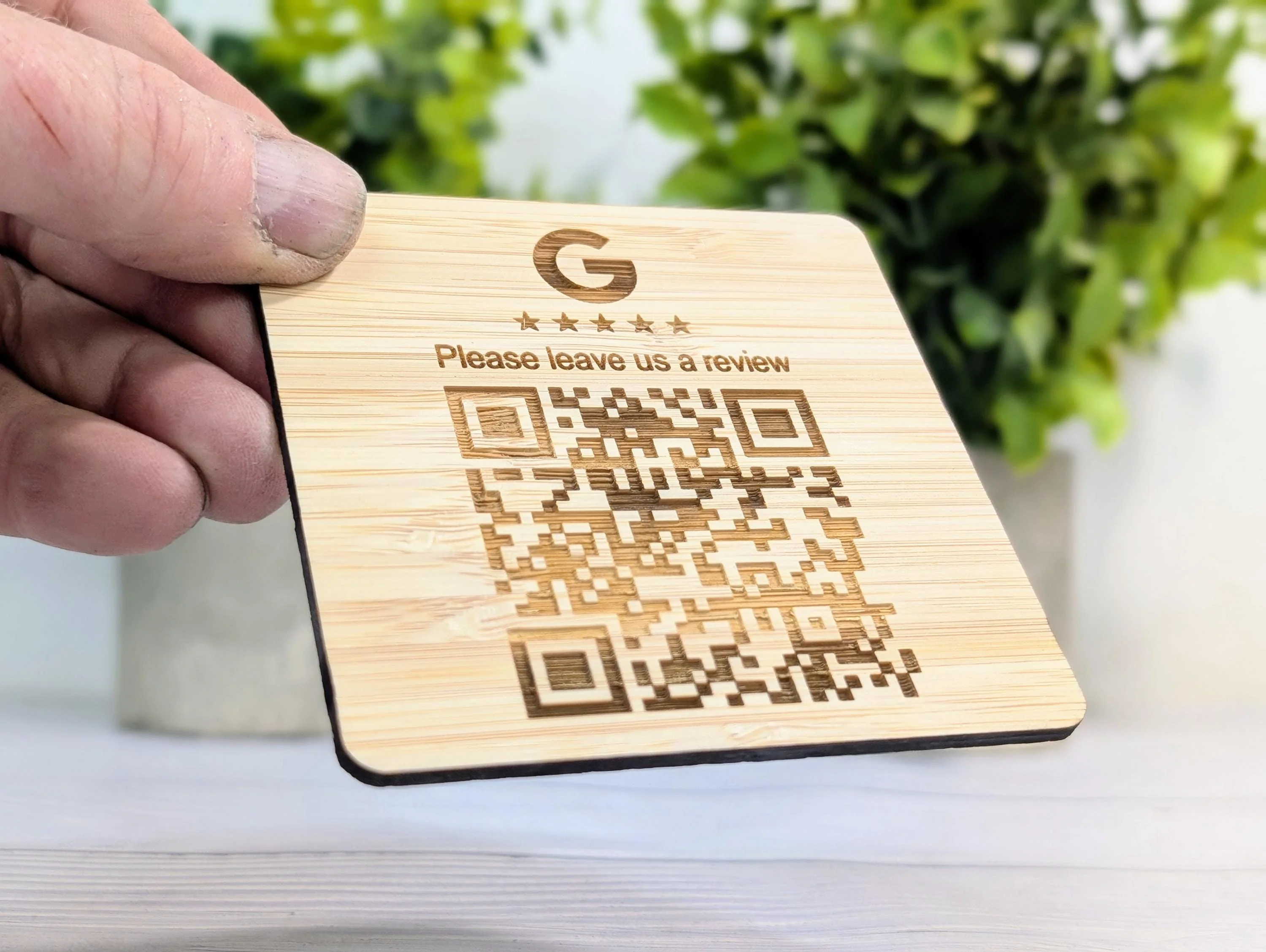 Personalised Bamboo QR Code Coaster | Google Reviews QR Code with Logo | Eco Friendly Shop, Cafe, Restaurant, Pub Promotional Drink Mats - Image 2