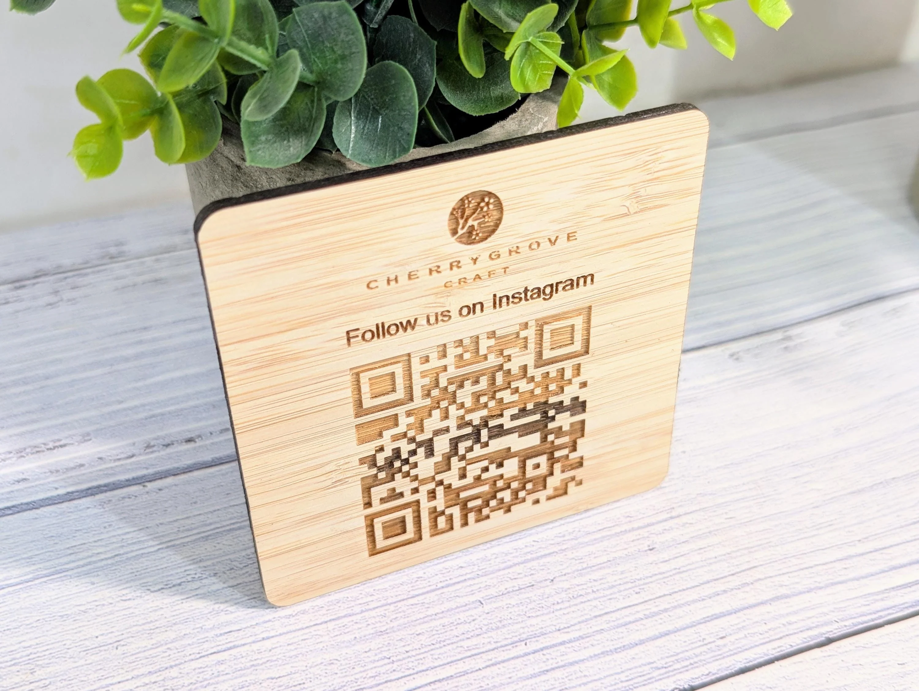 Personalised Bamboo QR Code Coaster | Instagram Follow Us Display with Logo | Eco Friendly Business Promo | Custom Social Media - Image 3