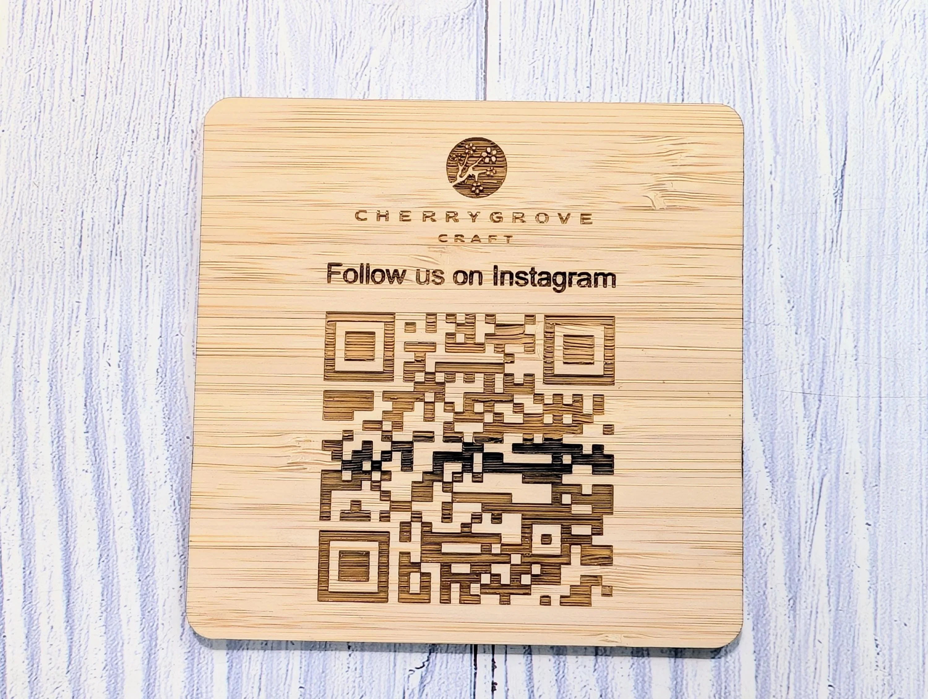 Personalised Bamboo QR Code Coaster | Instagram Follow Us Display with Logo | Eco Friendly Business Promo | Custom Social Media - Image 4