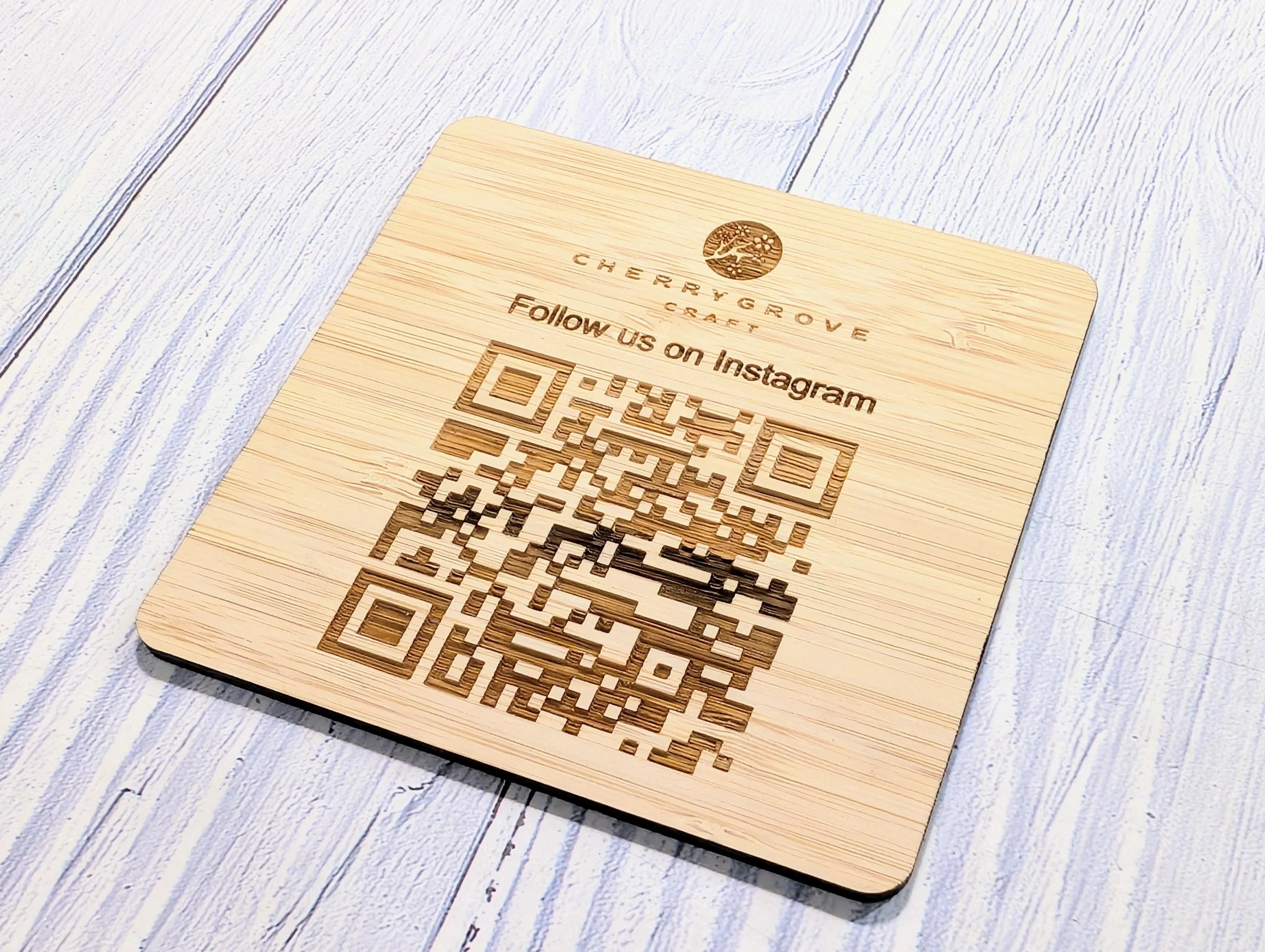 Personalised Bamboo QR Code Coaster | Instagram Follow Us Display with Logo | Eco Friendly Business Promo | Custom Social Media - Image 5