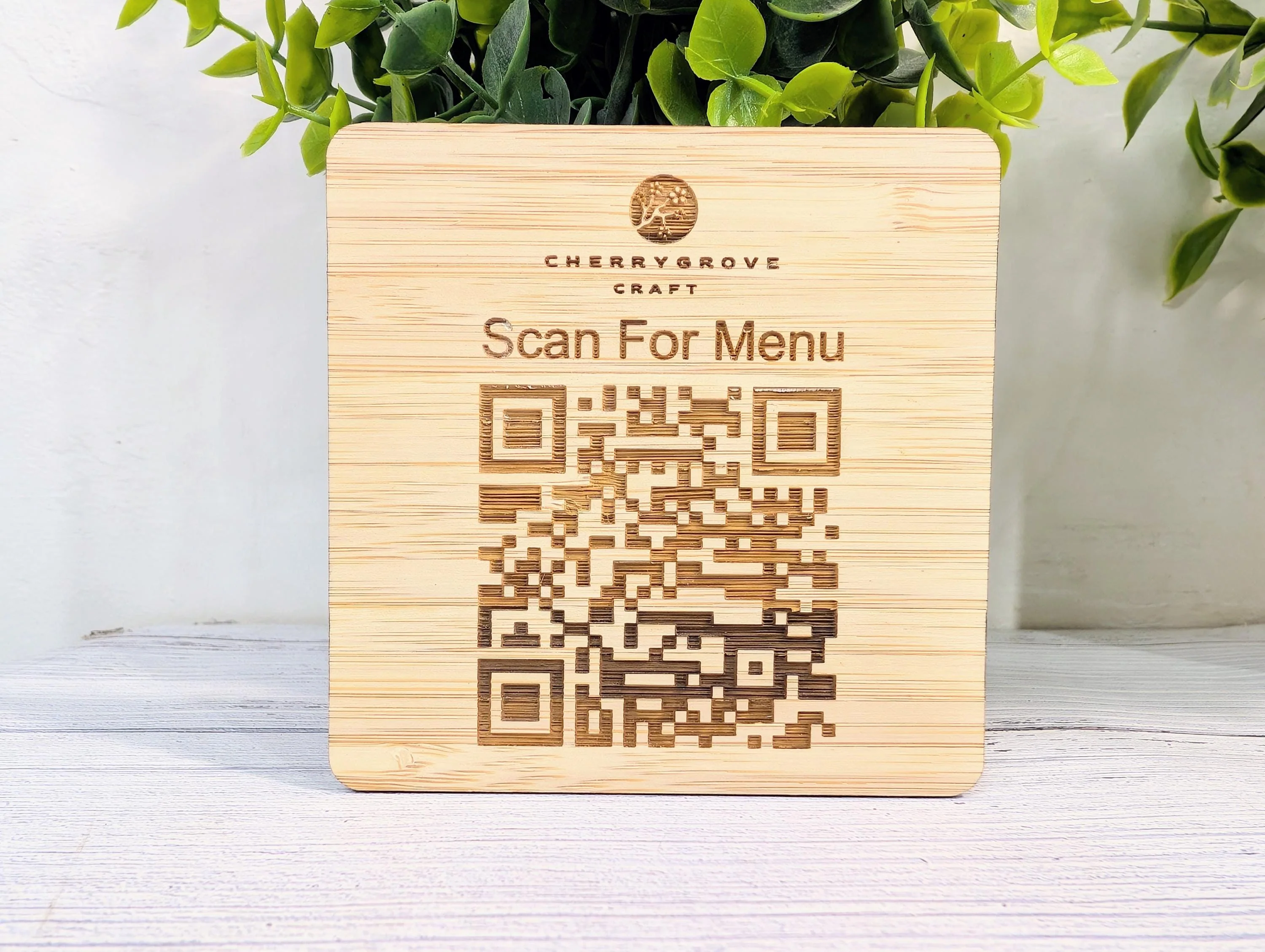 Personalised Bamboo QR Code Coaster | Scan For Menu QR Code with Logo | Eco Friendly Cafe, Restaurant, Pub Promo | Custom Social Media - Image 3