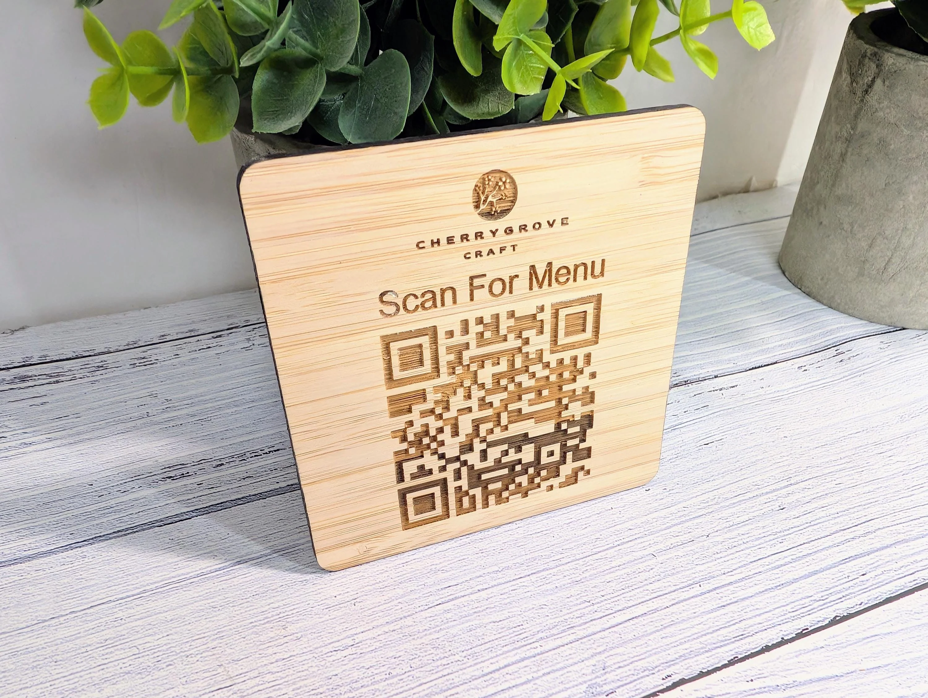 Personalised Bamboo QR Code Coaster | Scan For Menu QR Code with Logo | Eco Friendly Cafe, Restaurant, Pub Promo | Custom Social Media - Image 4