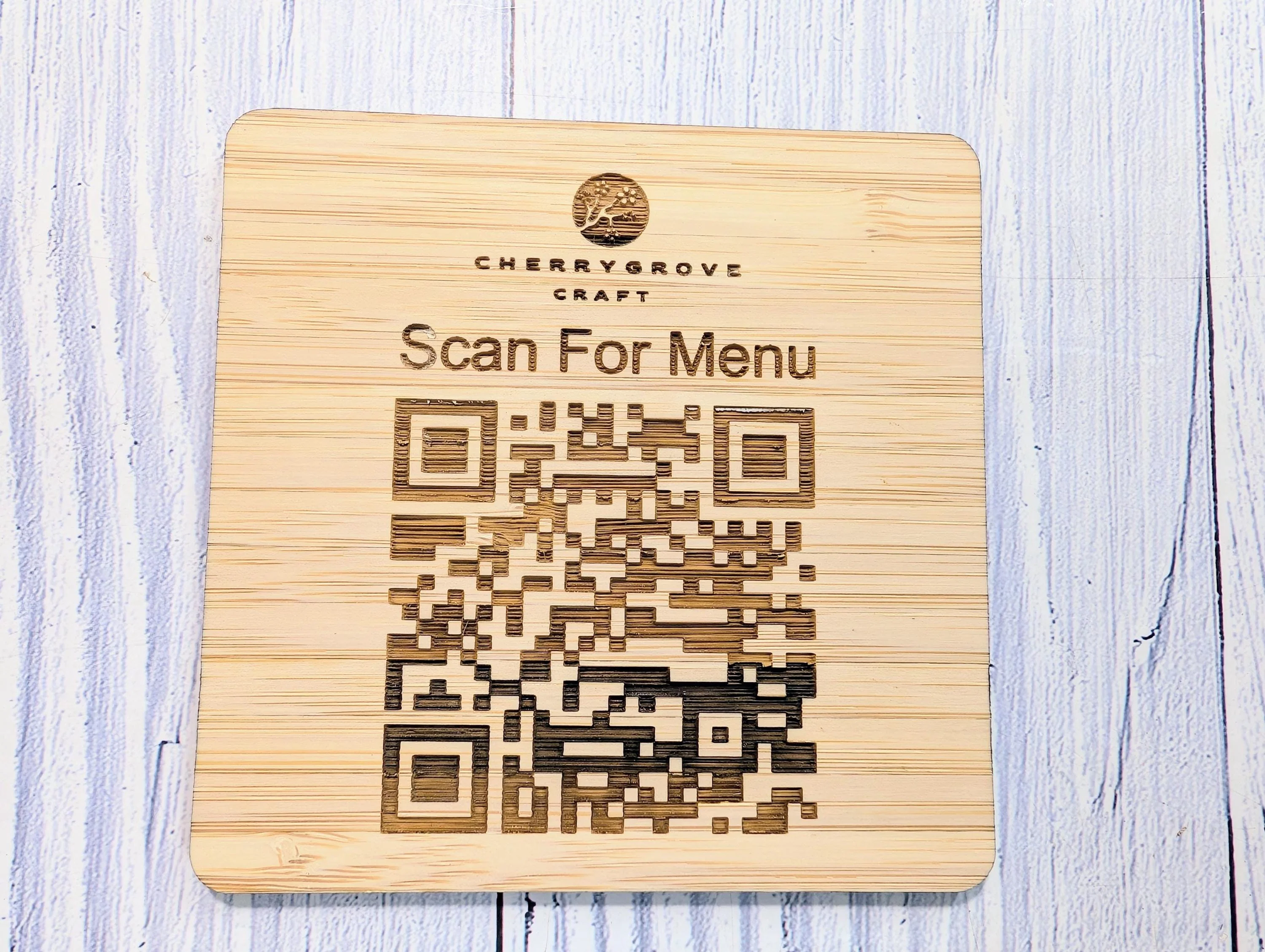 Personalised Bamboo QR Code Coaster | Scan For Menu QR Code with Logo | Eco Friendly Cafe, Restaurant, Pub Promo | Custom Social Media - Image 5