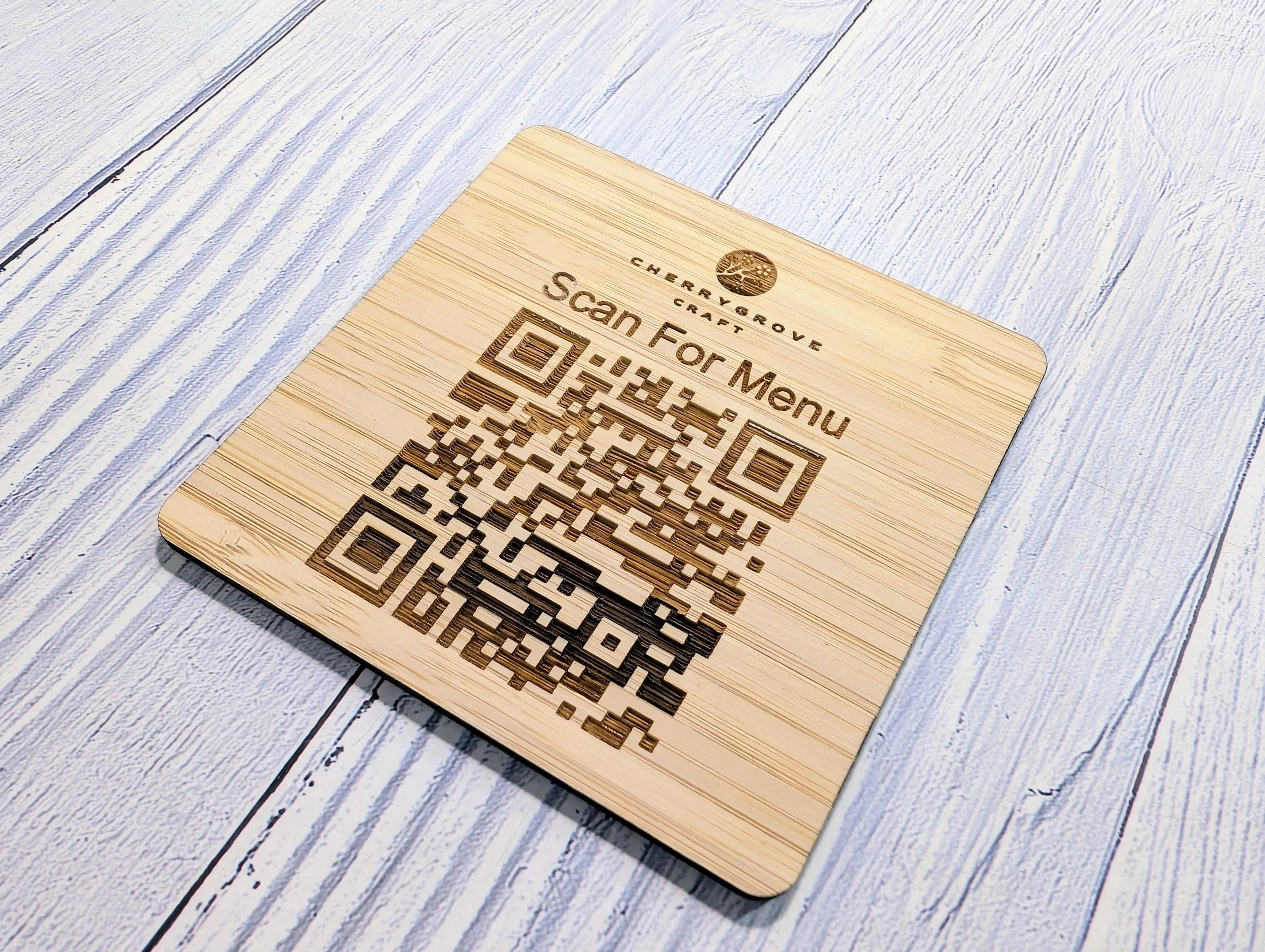 Personalised Bamboo QR Code Coaster | Scan For Menu QR Code with Logo | Eco Friendly Cafe, Restaurant, Pub Promo | Custom Social Media - Image 6