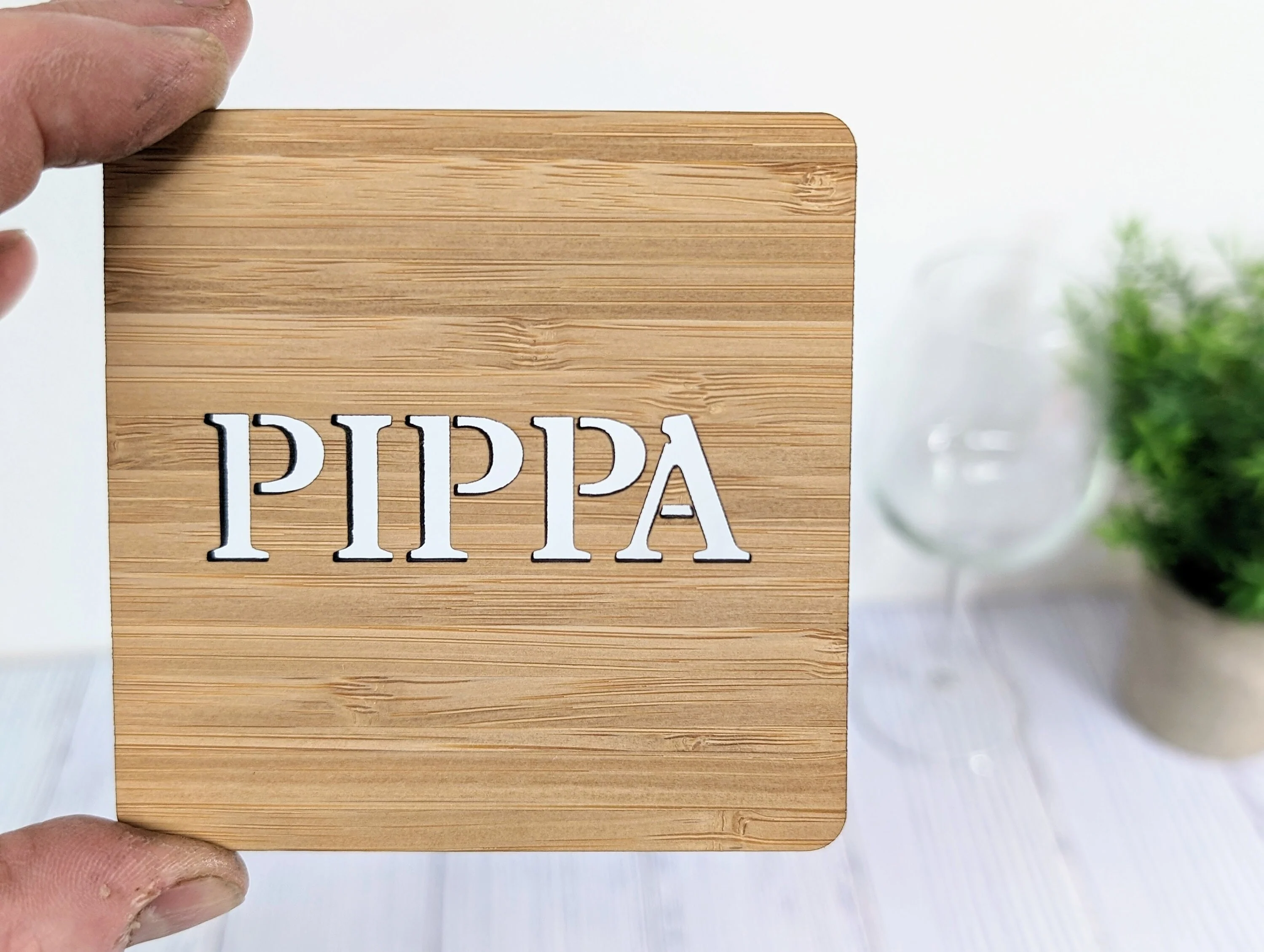 Personalised Bamboo Square Coasters - Custom Name Cut-Out - Image 2