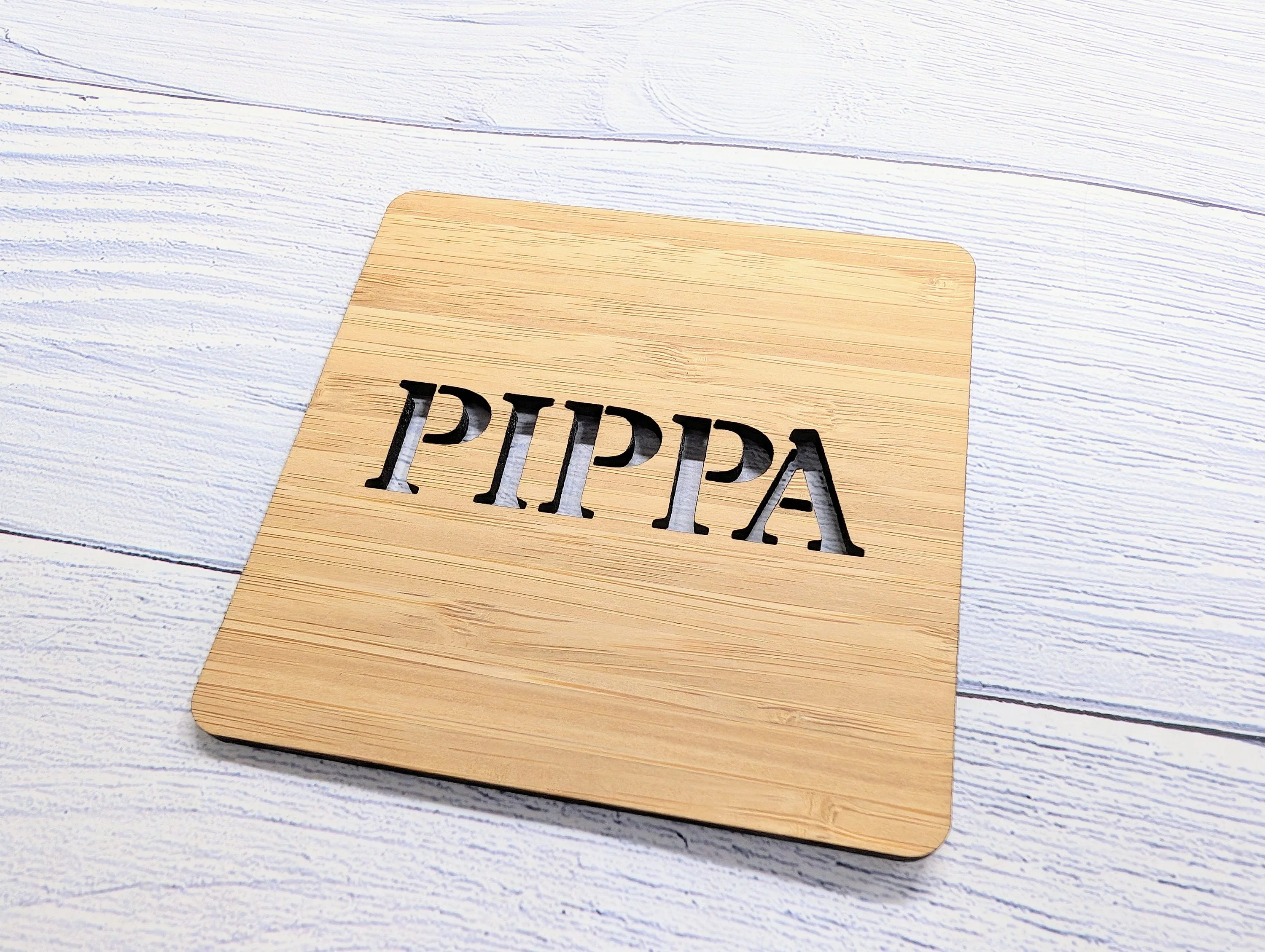 Personalised Bamboo Square Coasters - Custom Name Cut-Out - Image 3