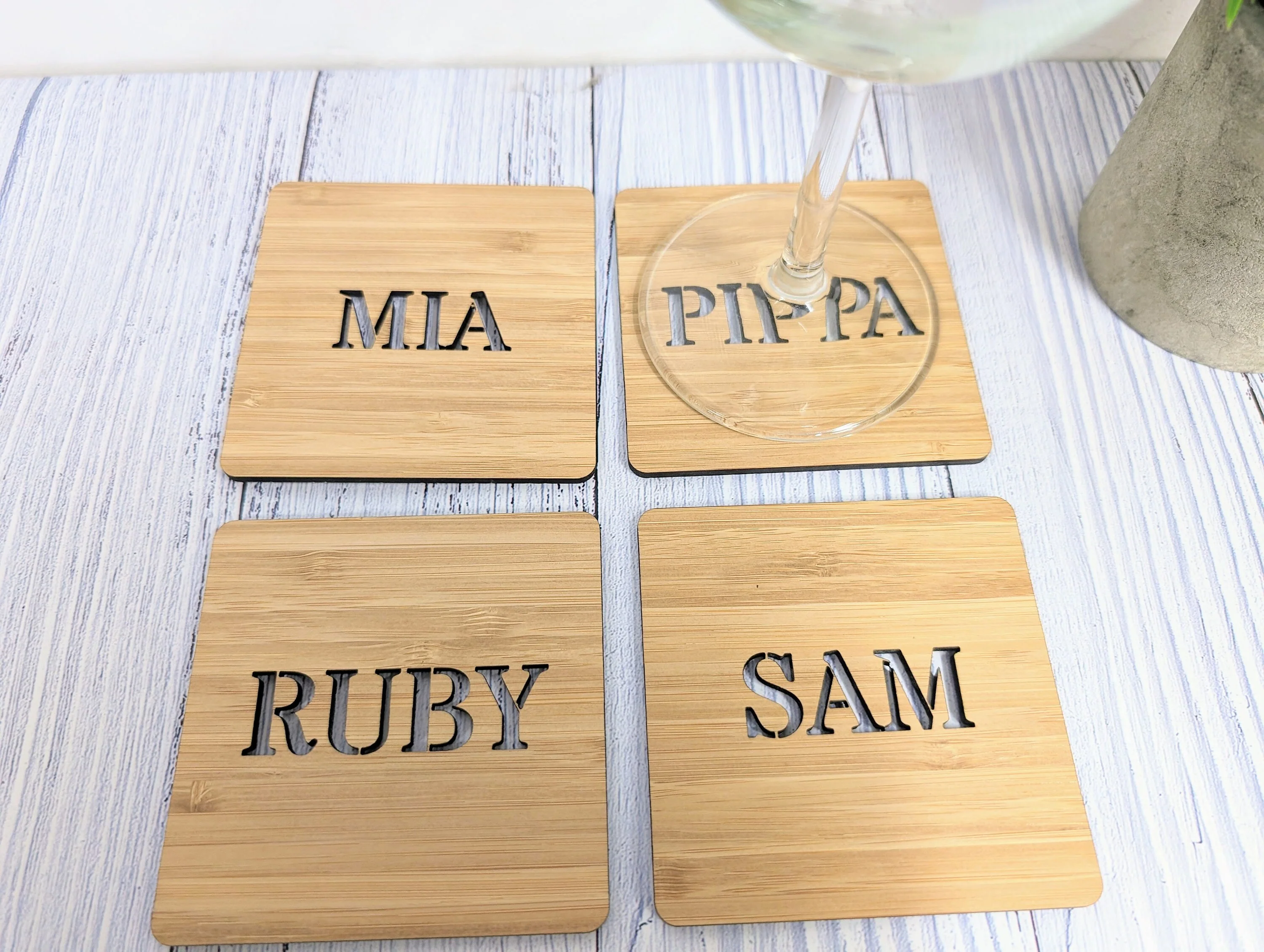 Personalised Bamboo Square Coasters - Custom Name Cut-Out - Image 4